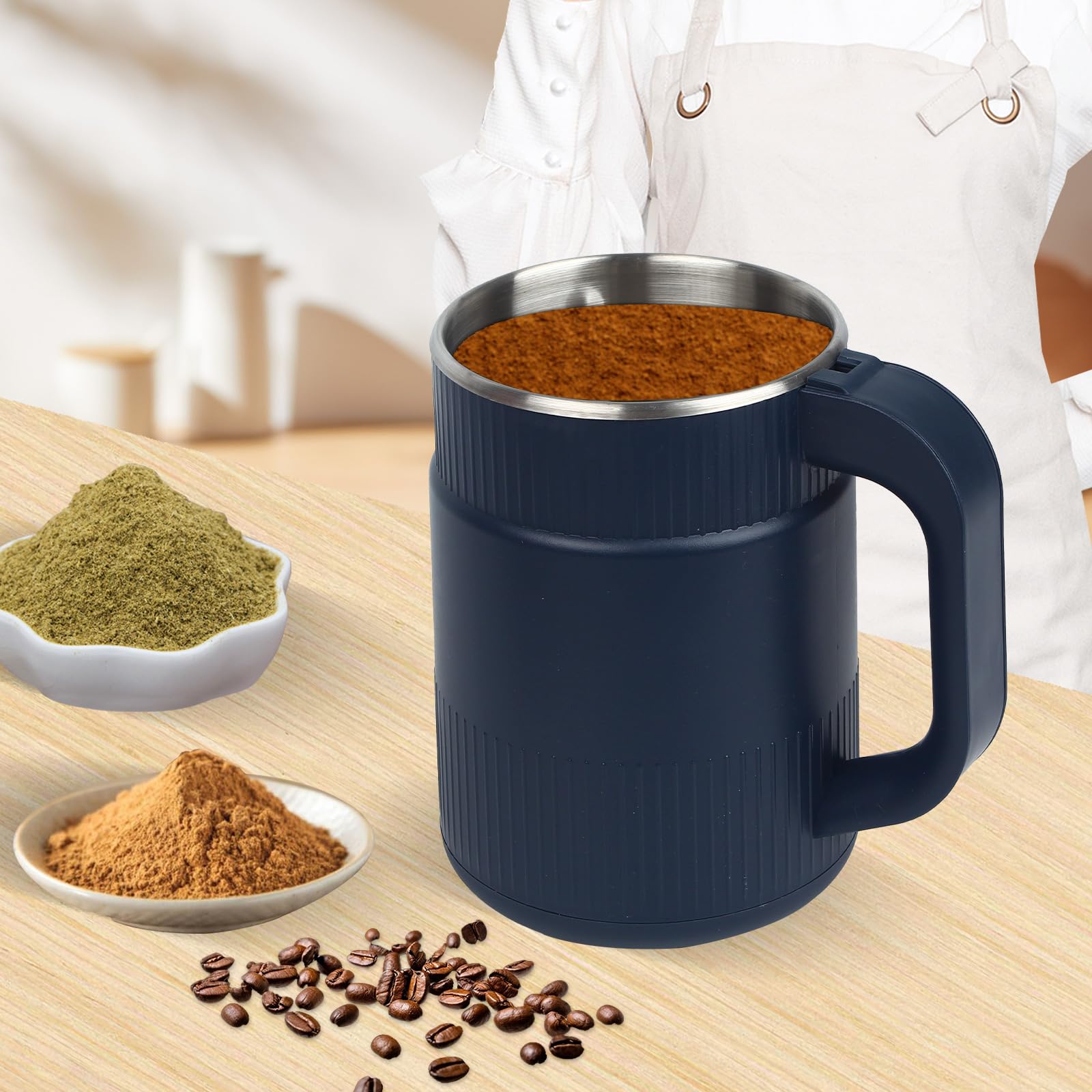 Premium Electric Coffee Grinder 150-300W - Blue Spice Grinder for Coffee Beans, Nuts, Herbs & Spices - One-Touch Operation with Cleaning Brush & Spoon - Perfect for Home Kitchens & Coffee Shops