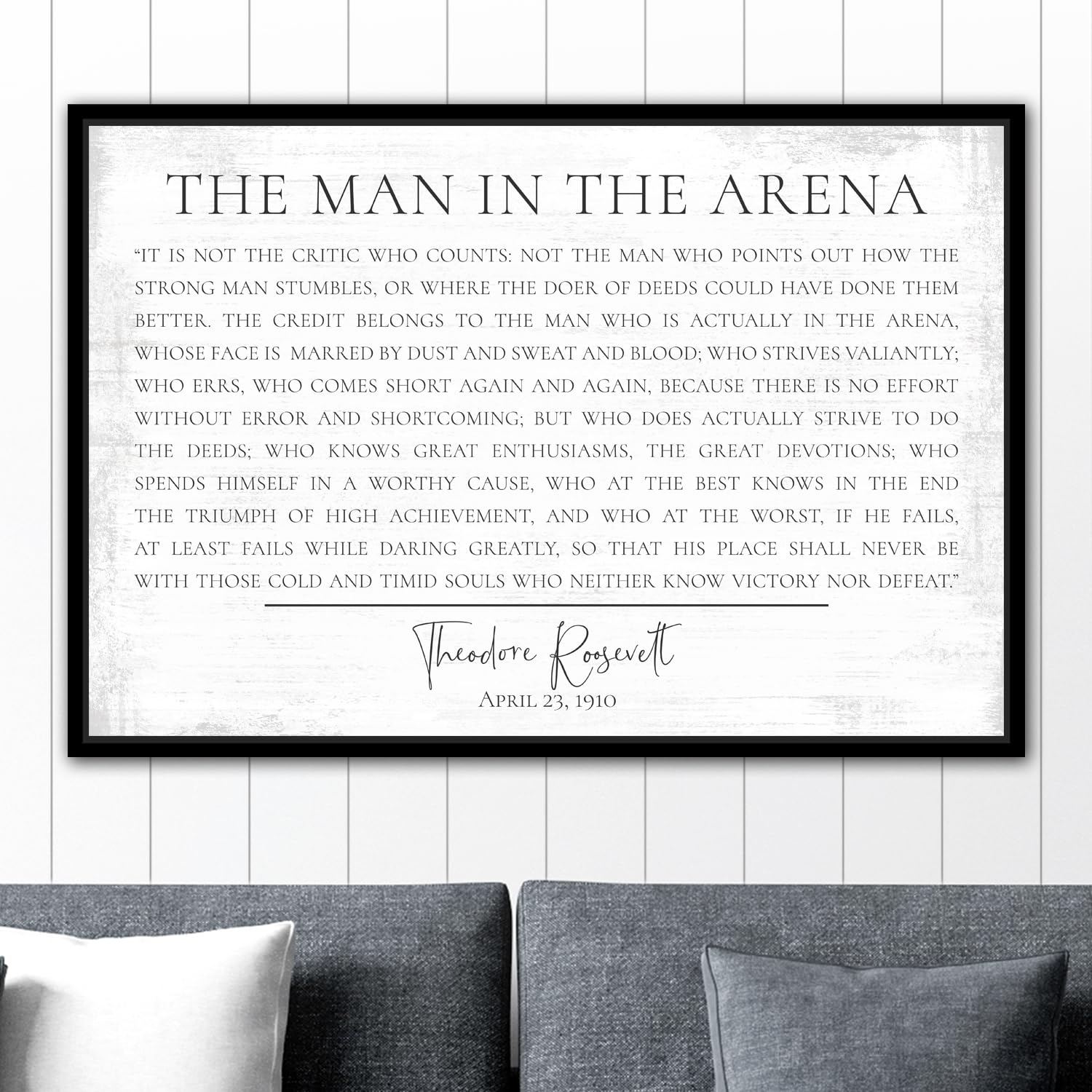 The Man in The Arena Framed Wall Art - Theodore Roosevelt Inspirational Quote Print - Motivational Office & Home Decor - Perfect for Living Room, Study, or Workspace