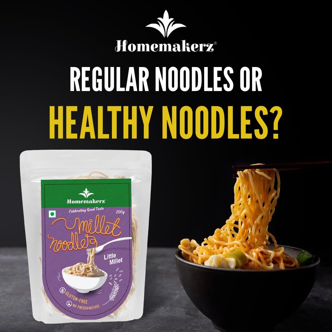 **Homemakerz Banyard Millet Noodles – Natural, Preservative-Free, Gluten-Free, Fat-Free, No Oil, Zero Maida & Wheat – Healthy & Tasty Hakka Millet Noodles with High Fiber (200g) – Perfect for Vegan, Keto & Gluten-Free Diets**