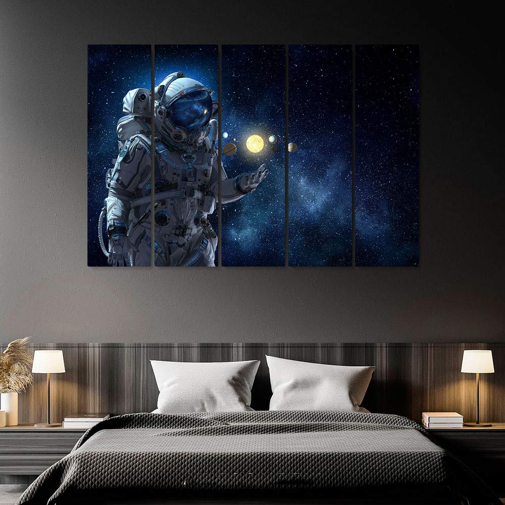 NASA Space Planets Astronomy Solar System Canvas Wall Art - 5 Piece Mega Set, Astronaut & Contemporary Space Art for Office & Home Decor | Ready to Hang, Made in USA | Perfect for Living Room, Bedroom & Study Room