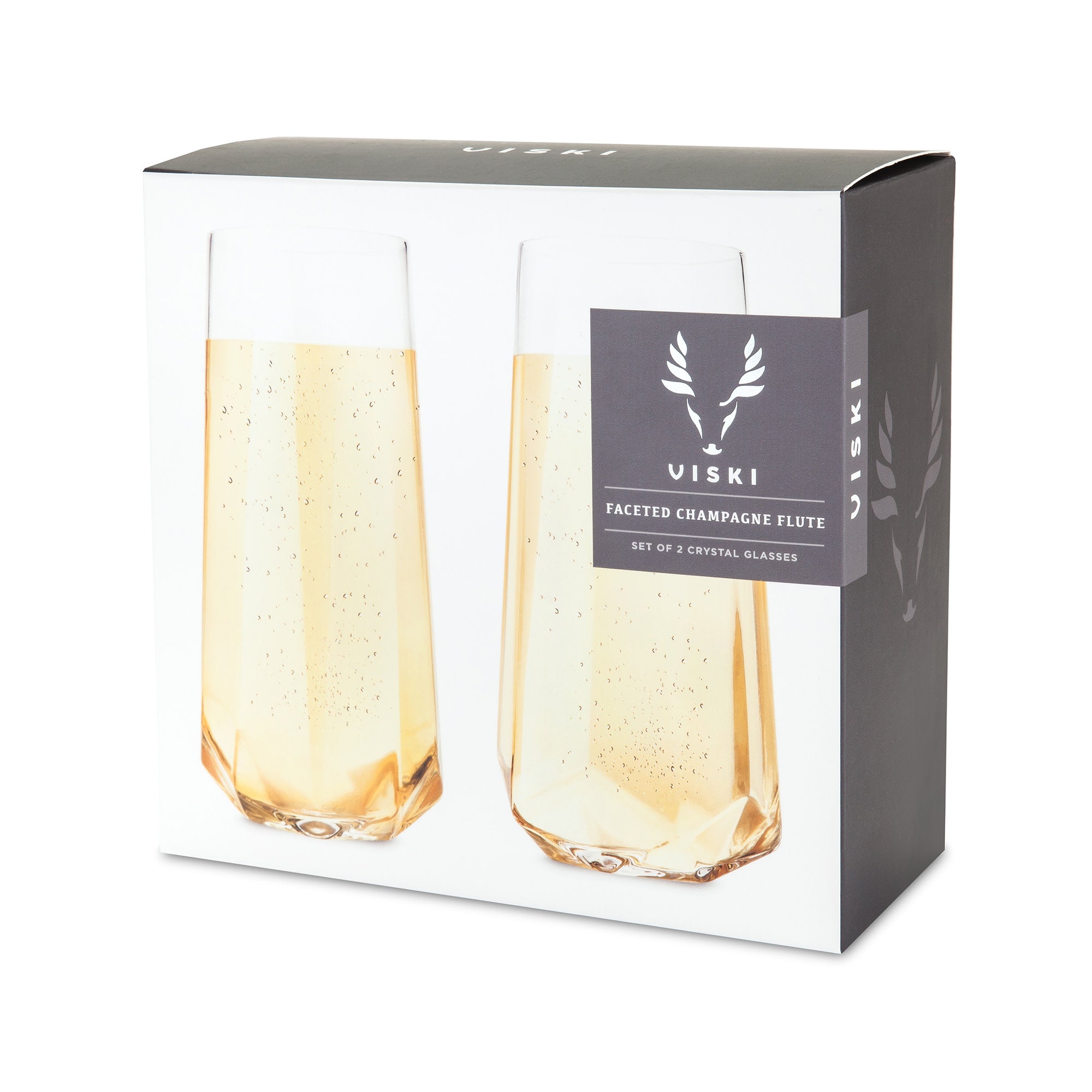 Seneca Faceted Crystal Stemless Champagne Flutes Set of 2 - Elegant Glassware for Wedding Toasts, Anniversary Celebrations & Romantic Dinners