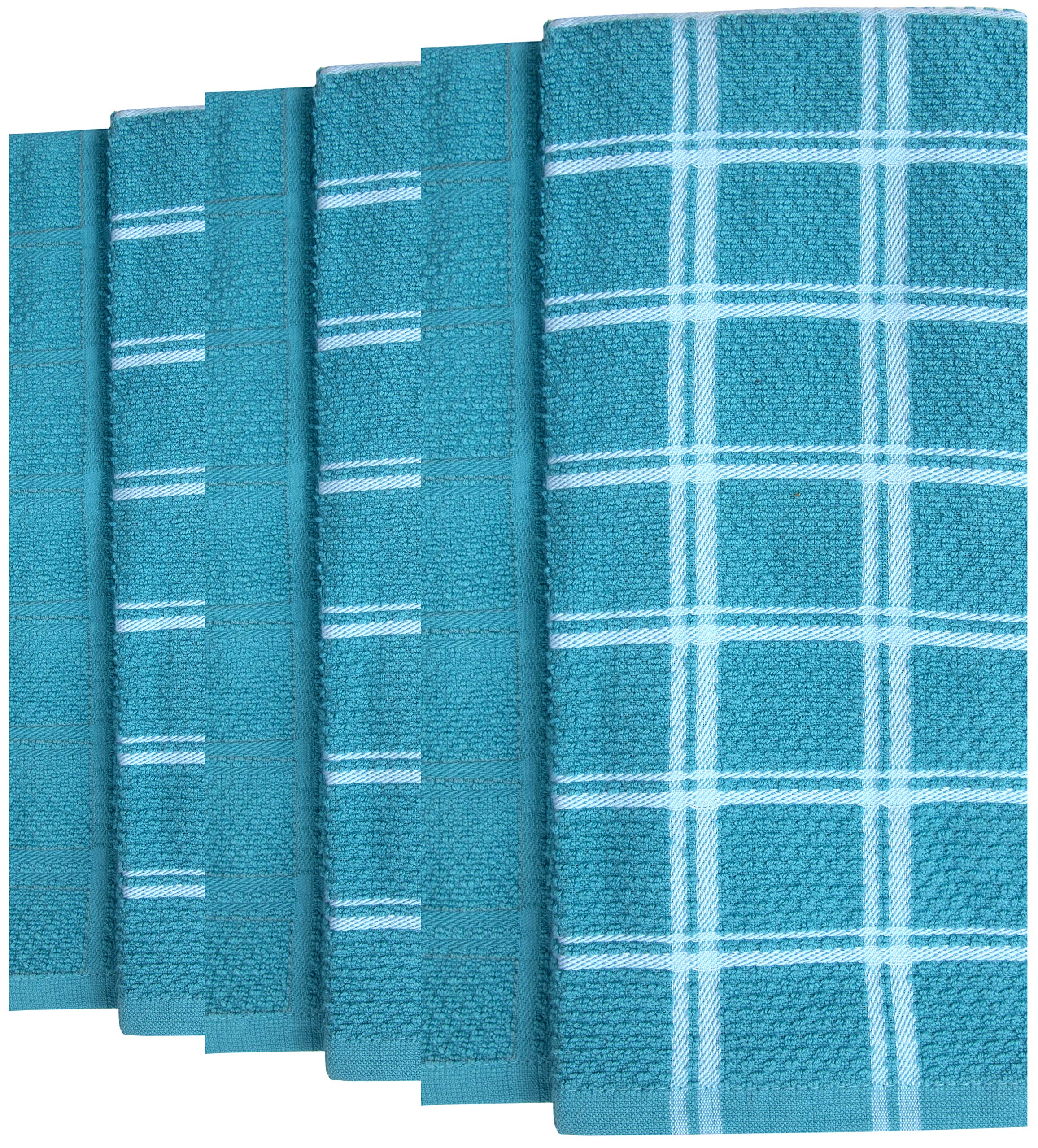 Premium Cotton Kitchen Towels Set - Ultra Absorbent 412 GSM Dish Towels for Drying Dishes | Yarn Dyed Popcorn Windowpane Design | Soft Tea Towels for Kitchen, Dining & Hosting Gifts (Aqua Blue)
