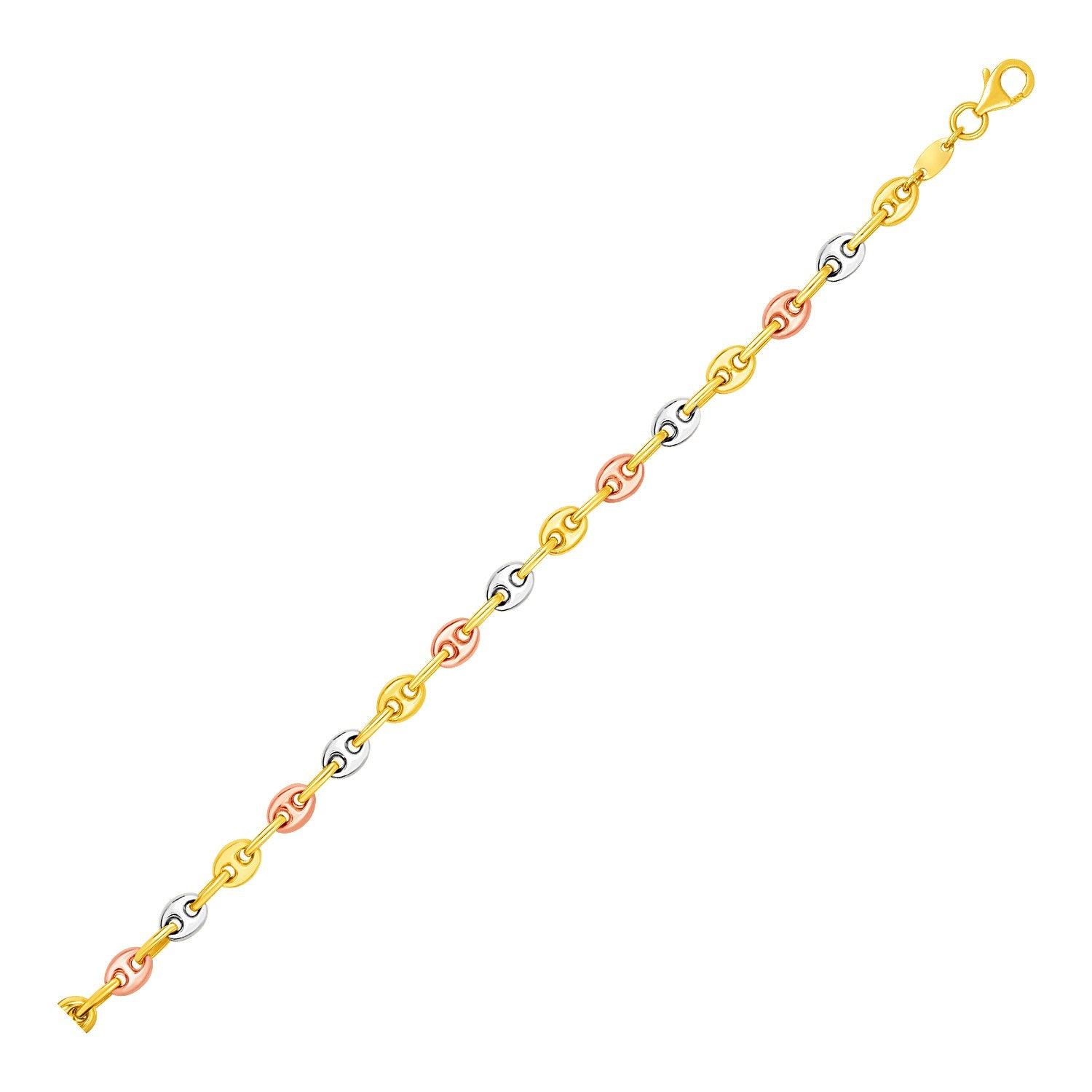 14K Tri-Color Gold Mariner Link Bracelet for Women - Elegant Italian Chain Jewelry Gift for Birthday, Anniversary & Special Occasions