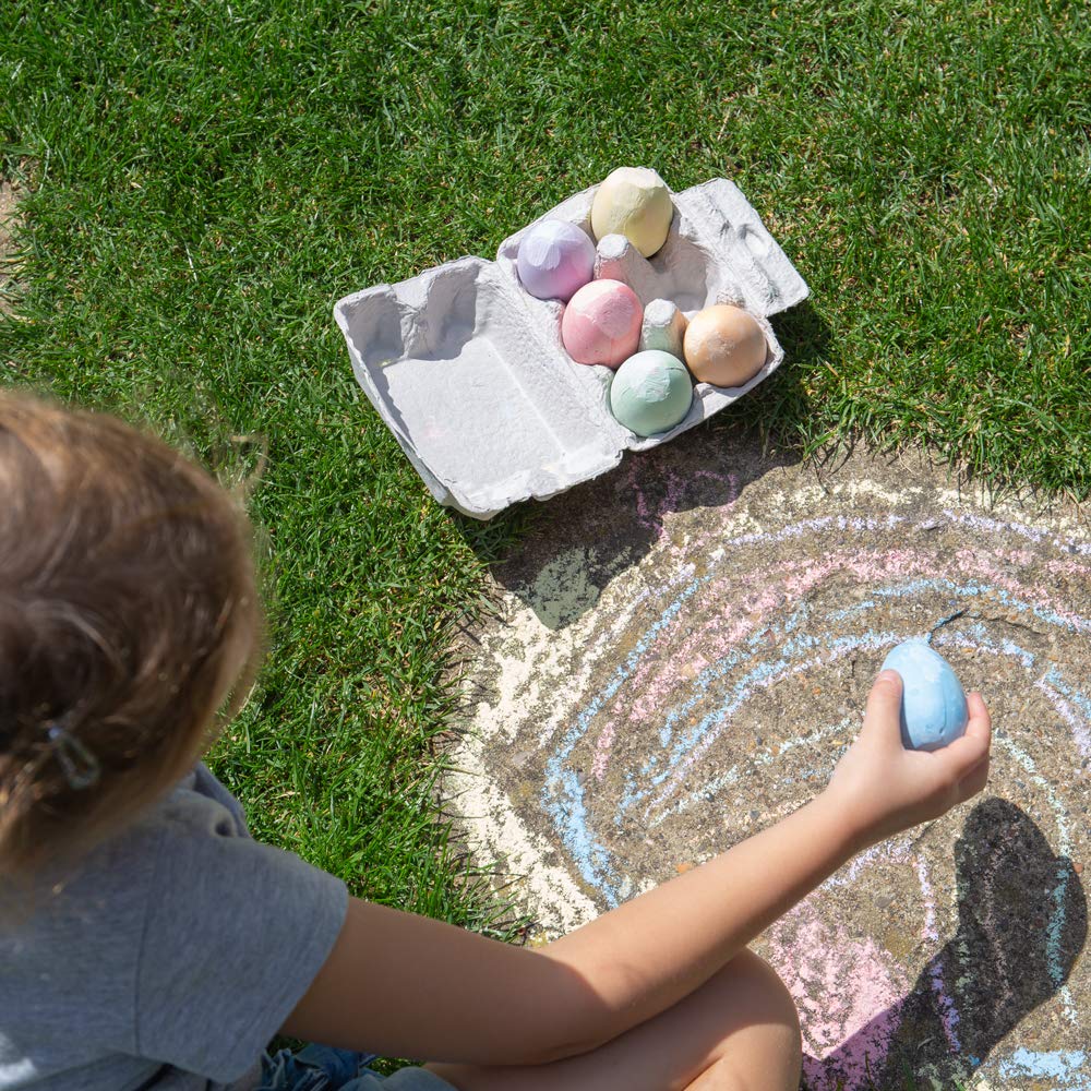 Bigjigs Toys Rainbow Color Chalk Eggs - 6 Piece Set for Kids Outdoor Sidewalk Drawing & Creative Play