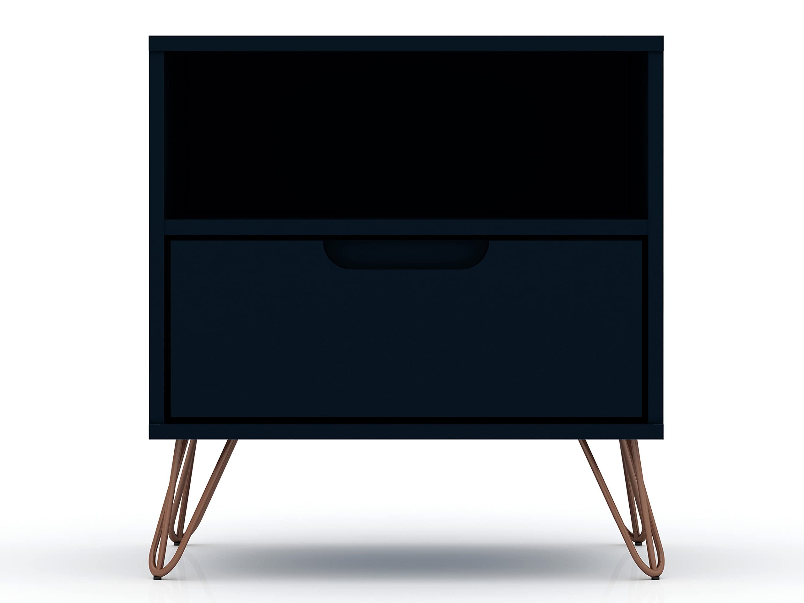 Manhattan Comfort Rockefeller Nightstands - Set of 2 Modern Bedside Tables with Drawer & Cubby Storage | Mid-Century Design Bedroom Furniture | Space-Saving Night Stands for Small Spaces | Perfect for Bedside Organization in Master Bedroom, Guest Room or Studio Apartment