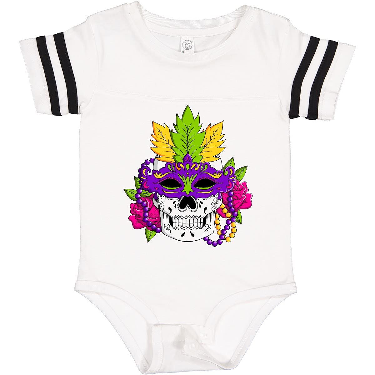 Inktastic Mardi Gras Skull with Masquerade Mask Baby Bodysuit - Fun Festive Outfit for Carnival, Halloween & Costume Parties