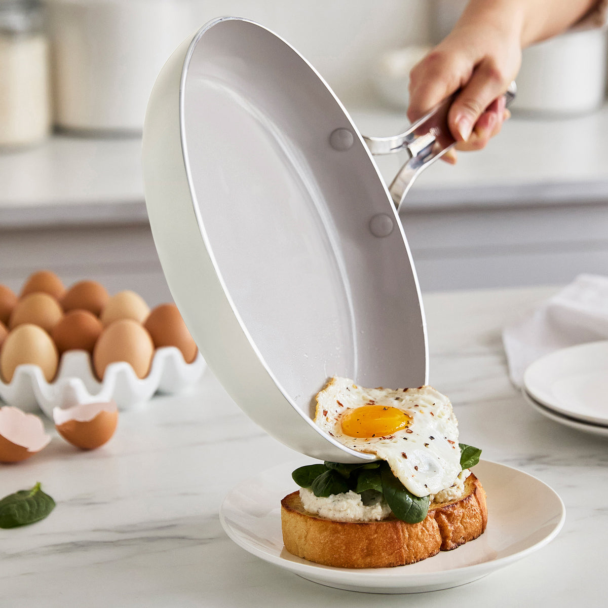 Nova Ceramic Nonstick 8 and 10 Inch Fry Pan Set - PFOA Free Cookware for Healthy Cooking | Perfect for Sauteing, Frying & Omelets | Cream Color