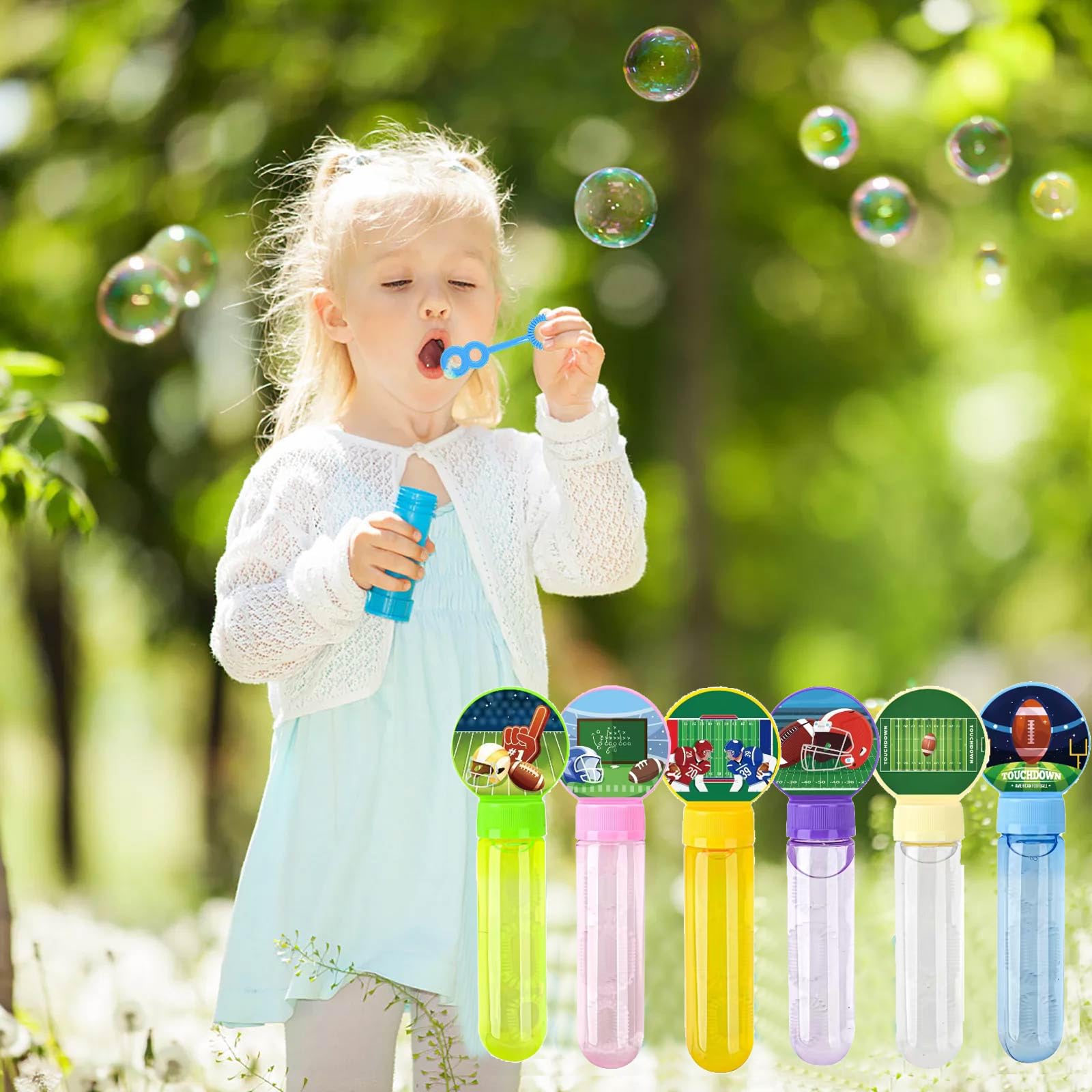 24Pcs Football Bubble Wands - Superbowl Party Favors, Kids Birthday Bubbles, Rugby & Football Bubble Blowing Toys for Adults & Children - Fun Touchdown Bubble Maker for Indoor/Outdoor Games, Sports Events & Birthday Celebrations