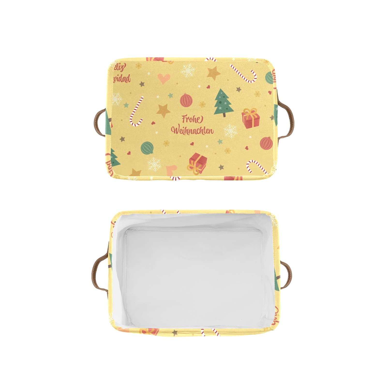 Deven Christmas Tree Yellow Personalized Large Storage Baskets with Handles - 2 Pack Organizing Bins for Shelves, Closet, Toys, Bathroom & Nursery - Perfect for Holiday Decor, Home Organization & Kids Room Storage