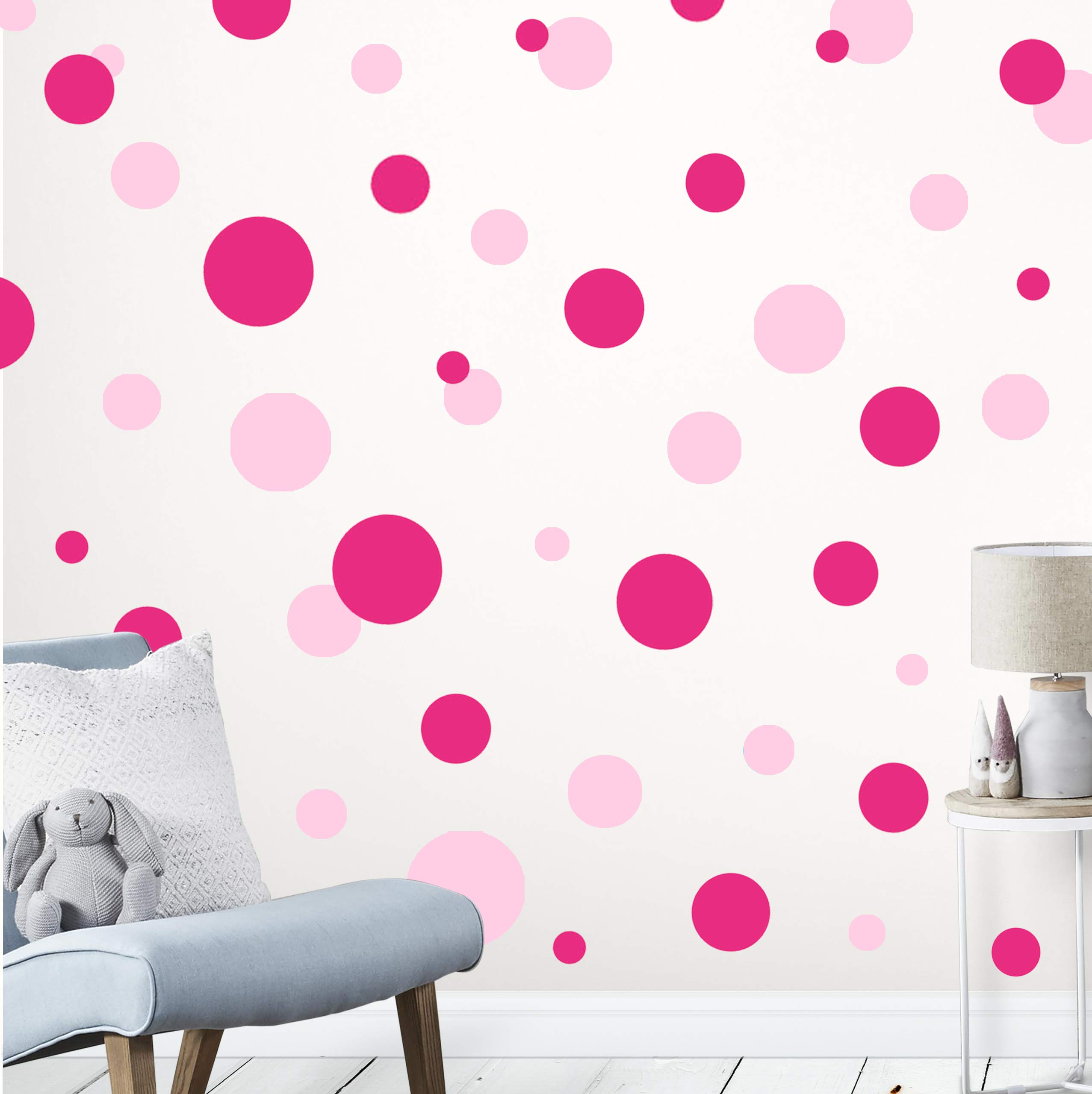 Polka Dot Wall Decals for Girls Room - Self-Adhesive Wall Decor Stickers in Light & Dark Pink - Nursery, Bedroom, Kids Room Art Decorations for Walls