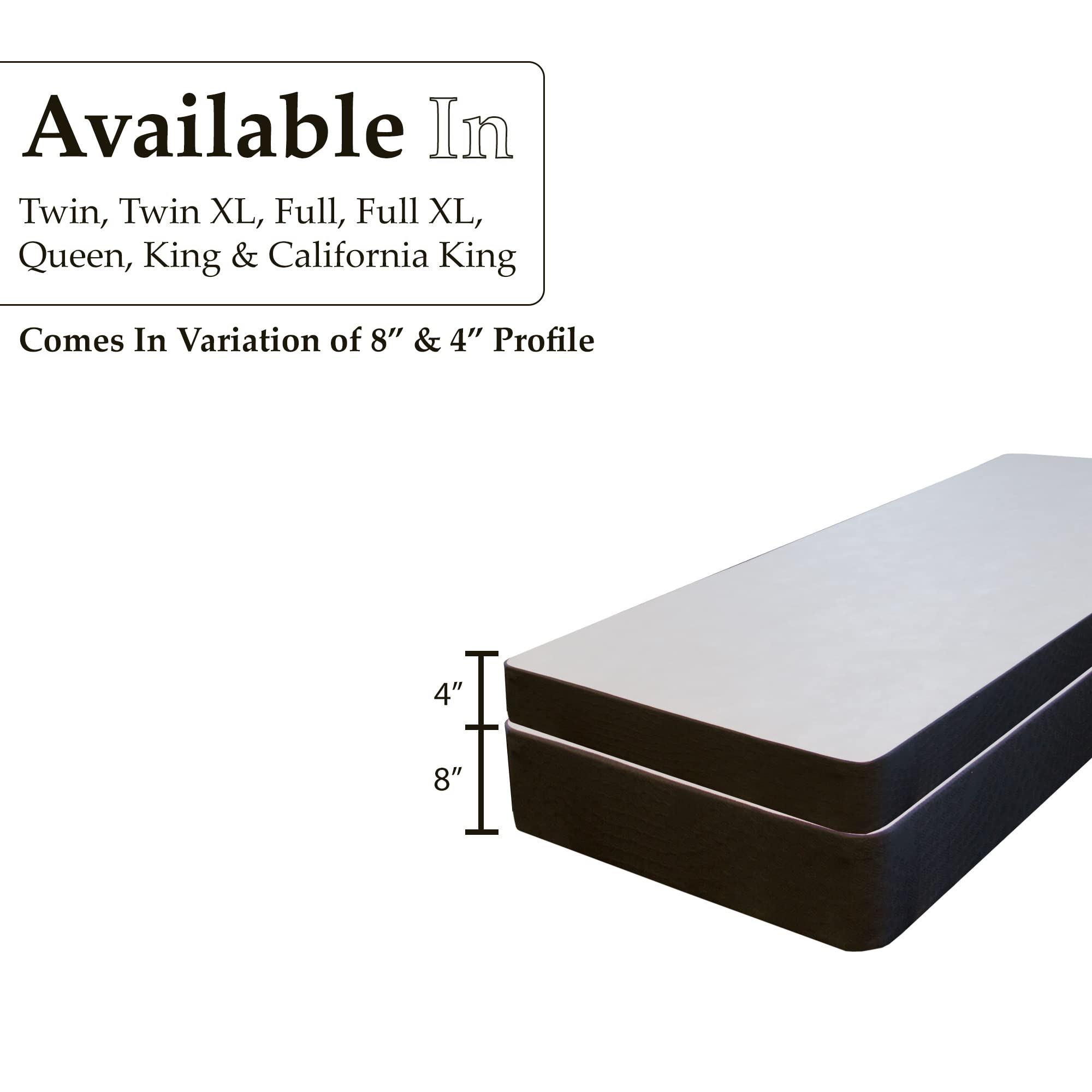 4-Inch Low Profile Wood Box Spring Foundation for King Mattress - Traditional Black Bed Base - Perfect for Platform Beds & Bedroom Sets