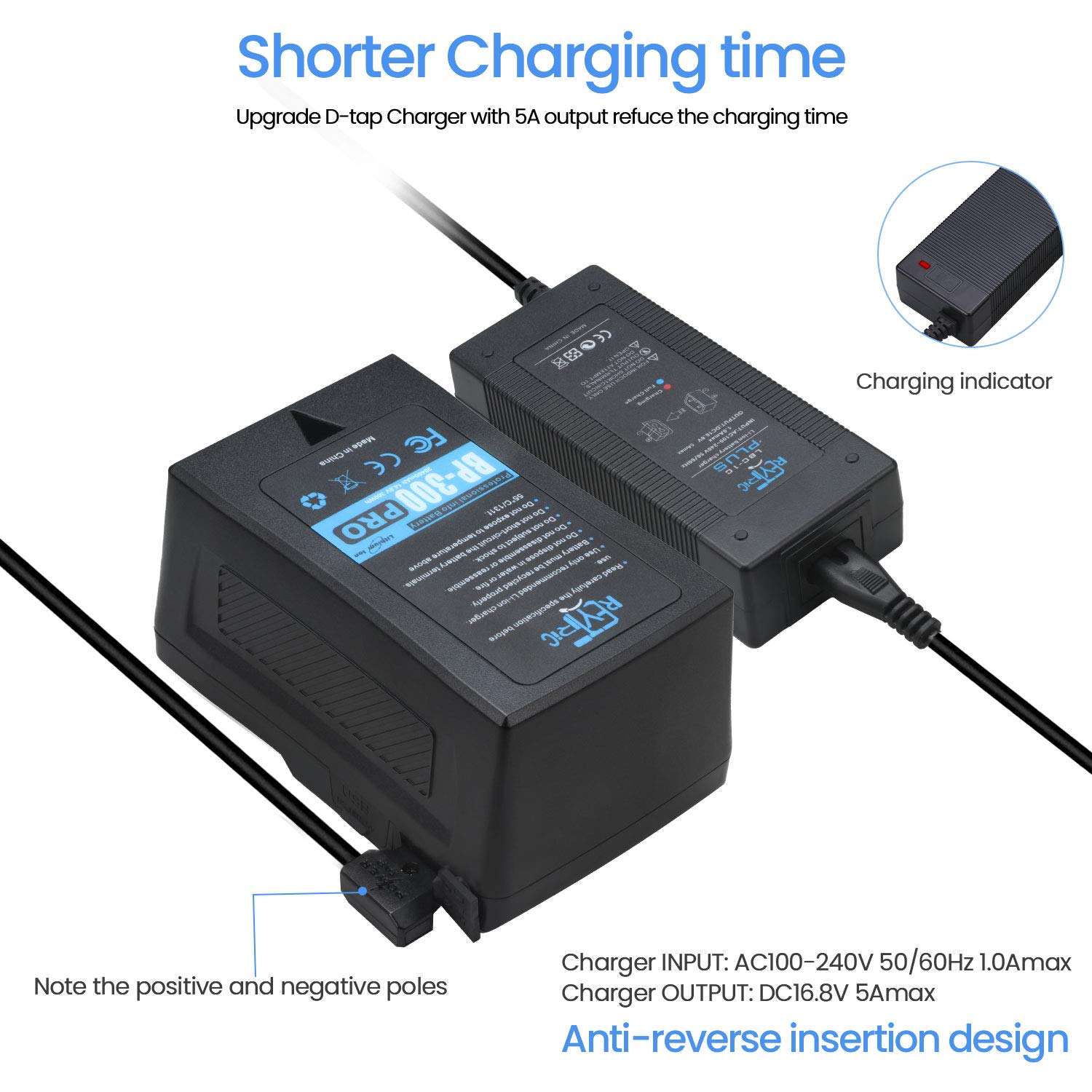 REYTRIC 300Wh (20400mAh) V-Mount/V-Lock Battery with 5A Fast Charging | D-Tap Output & Cable | Compatible with DSLR Cameras, LED Lights, Video Equipment | Professional Photography & Filmmaking Power Solution