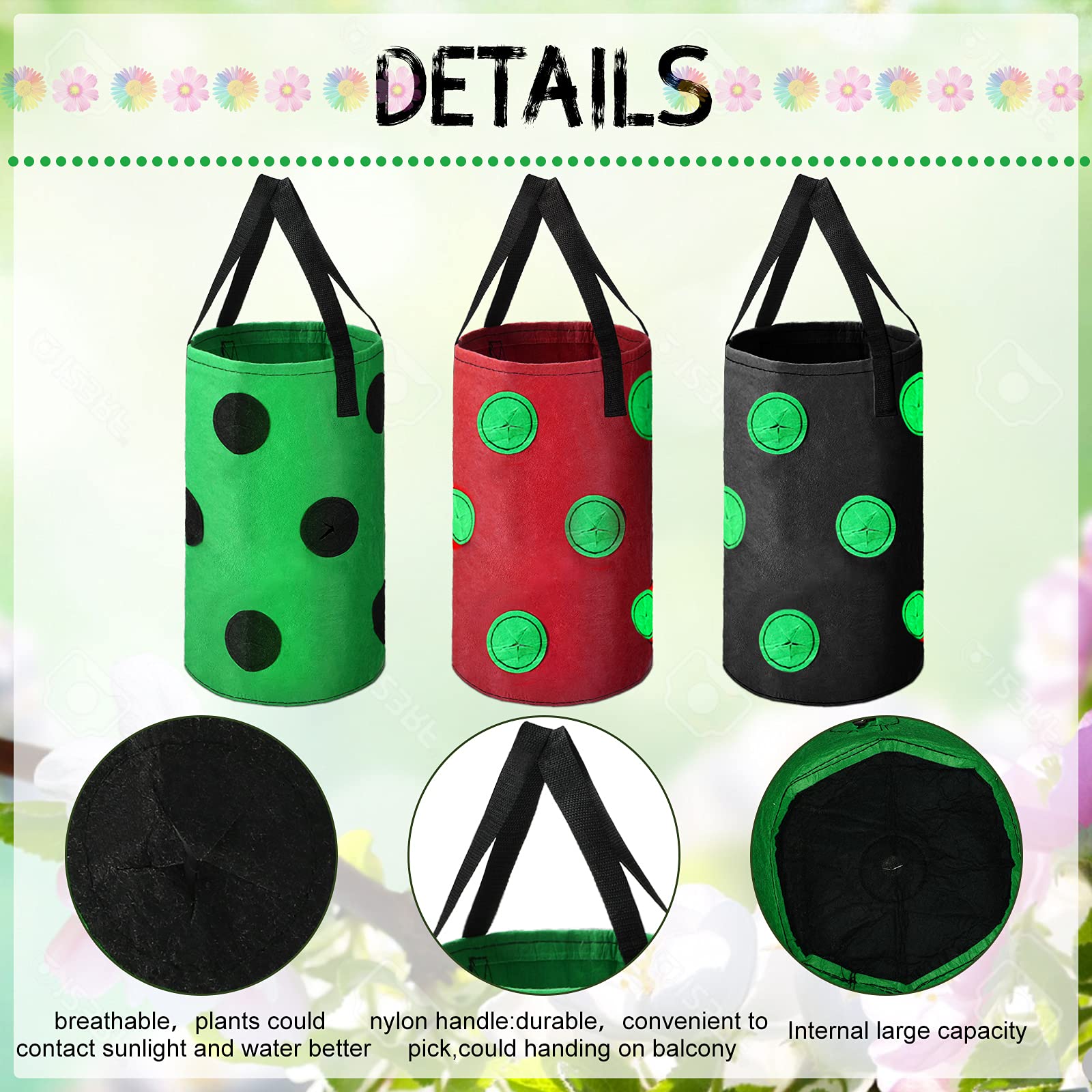 **Honeydak 3-Pack Upside Down Hanging Garden Planter - Aeration Fabric Grow Bags for Tomatoes, Strawberries, Herbs & Vegetables (13 Holes Style) - Perfect for Balcony, Patio & Small Space Gardening**