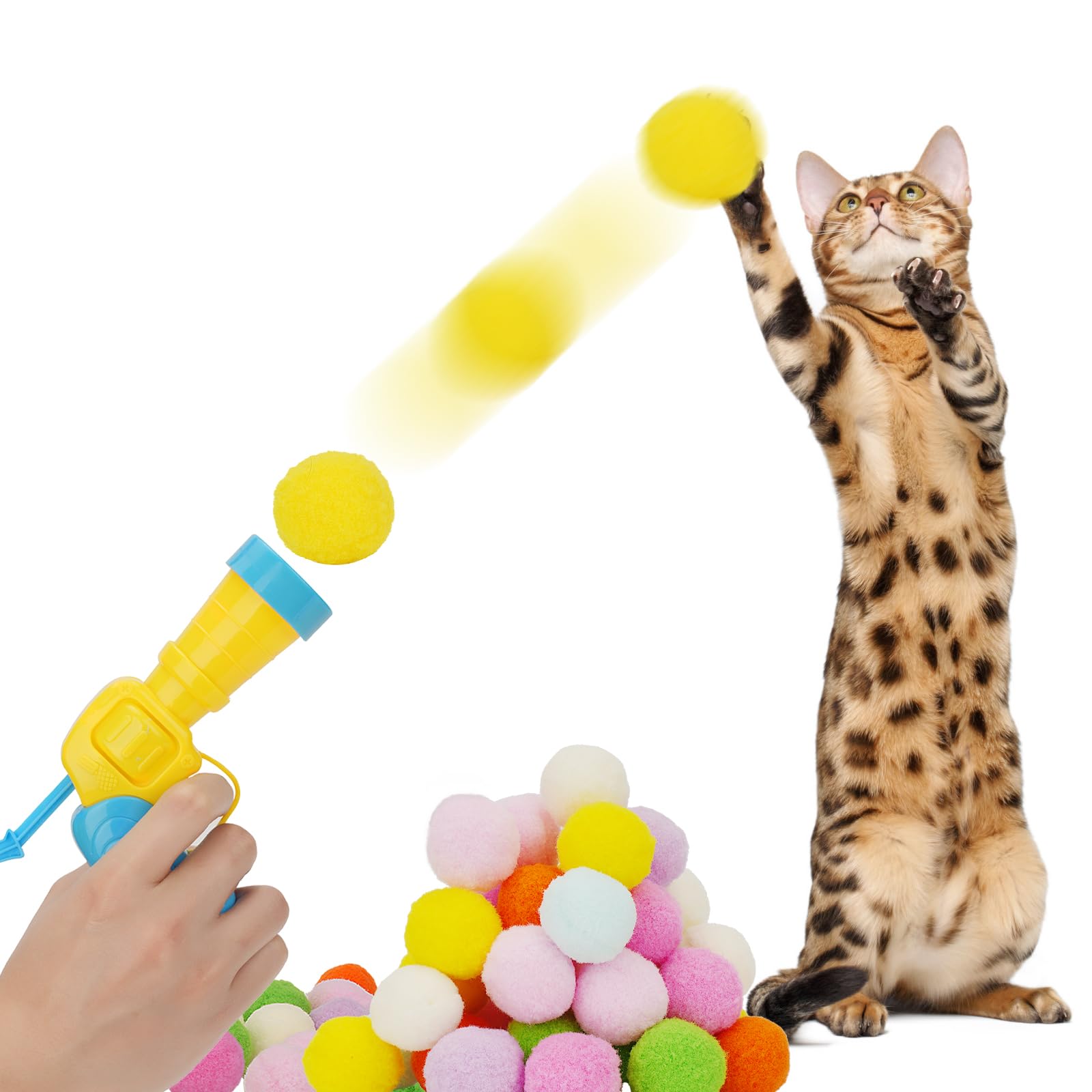 Interactive Cat Toy Ball Launcher Gun with 30 Plush Balls - Automatic Fetch Toy for Indoor Cats, Exercise & Bonding Play - Fun Kitty Toys for Bored Adult Cats (Perfect for Small Spaces & Playtime)