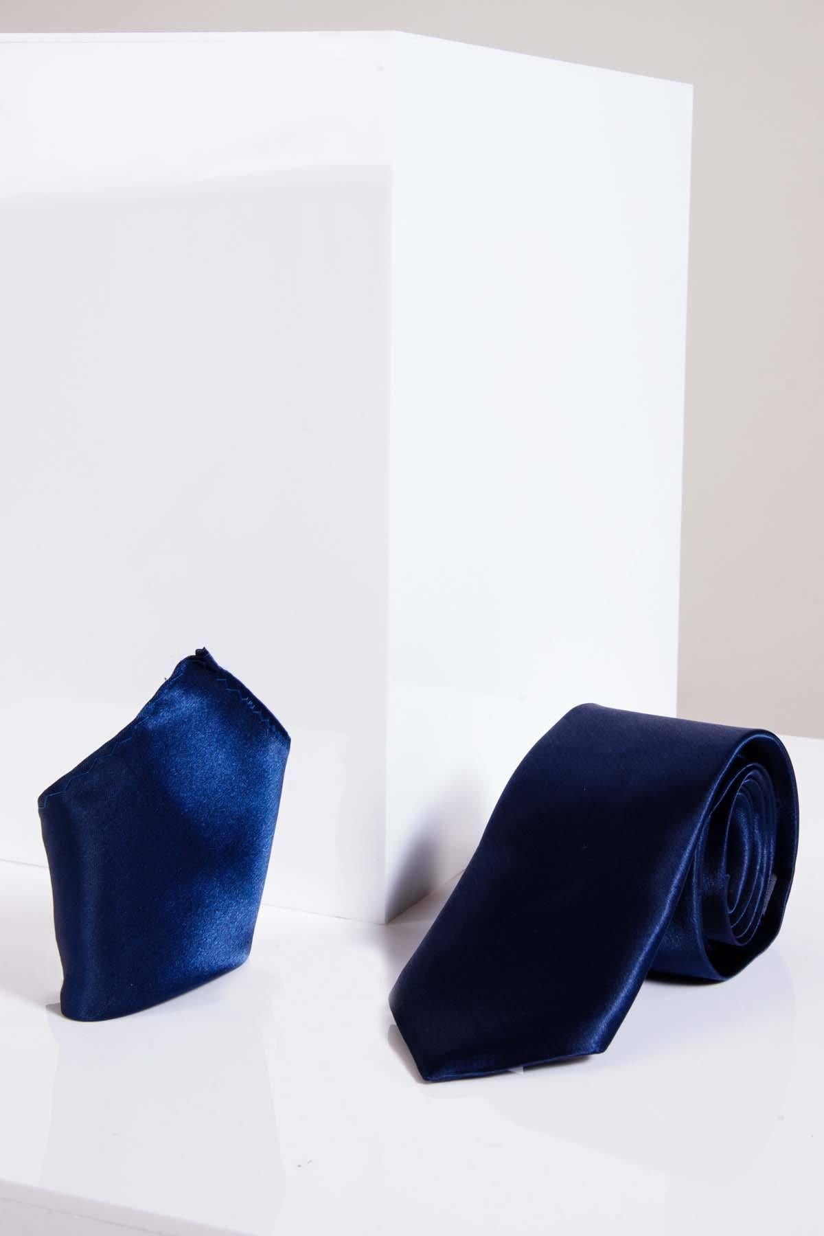 STANLEY Navy Blue Satin Tie and Pocket Square Set for Men - Perfect for Weddings, Business Meetings & Formal Events
