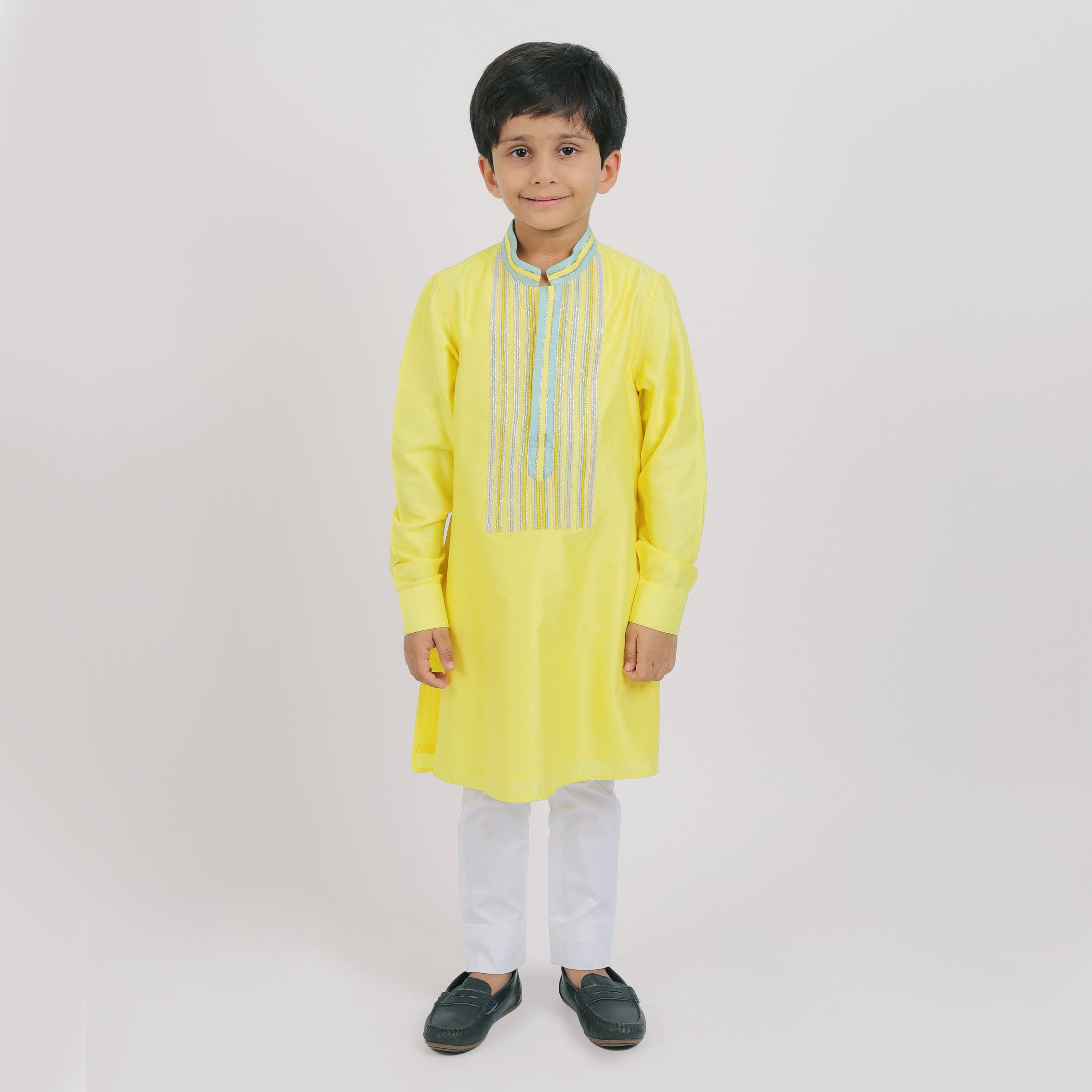Pre-Order Yellow Kurta with White Pants for Boys | Indian Ethnic Outfit for Festivals & Weddings | Kids Traditional Wear for Special Occasions