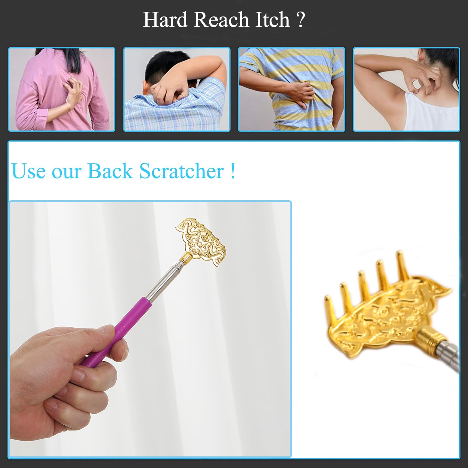 Extendable Back Scratcher - Stainless Steel Telescopic Massage Tool (8.66-23.23 Inches) 2-Pack for Itch Relief & Back Pain - Perfect for Home, Office & Travel Use