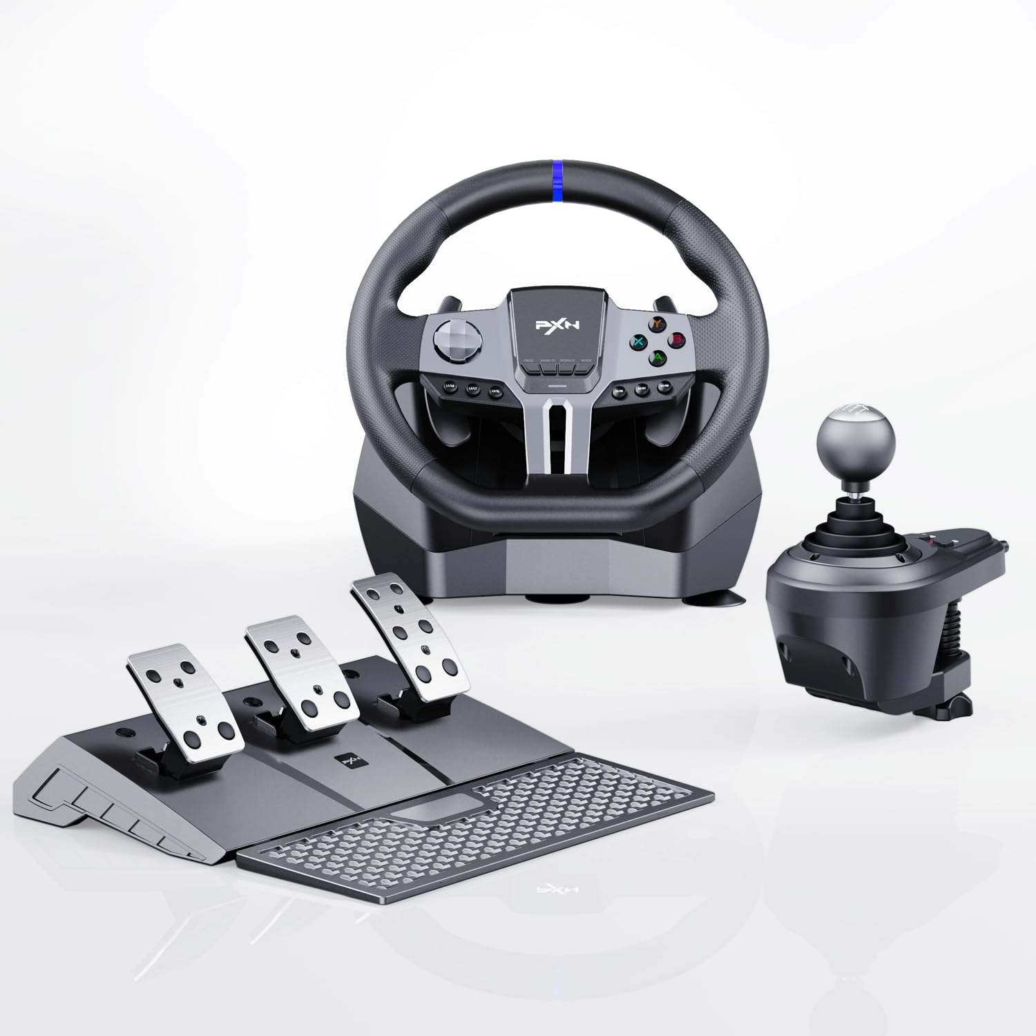 PXN V9 Gen2 Racing Wheel - 270° to 900° Adjustable Steering Wheel with Dual Mode & 3-in-1 Pedals + Shifter Bundle - Compatible with PC, PS4, PS3, Xbox One, Xbox Series X/S - Perfect for Racing Simulation Games & Professional Driving Training
