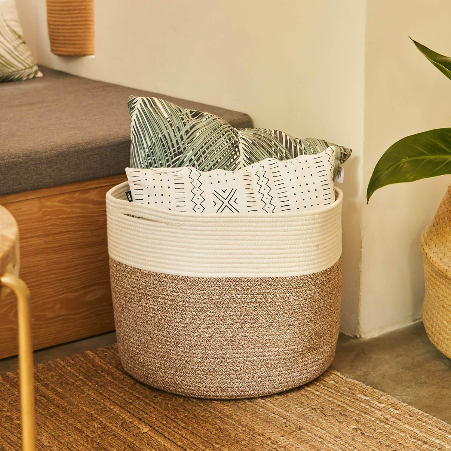 Goodpick Small Woven Storage Basket with Handles - Set of 2, Large Blanket Basket & Toy Organizer for Nursery, Living Room, and Bedroom Storage