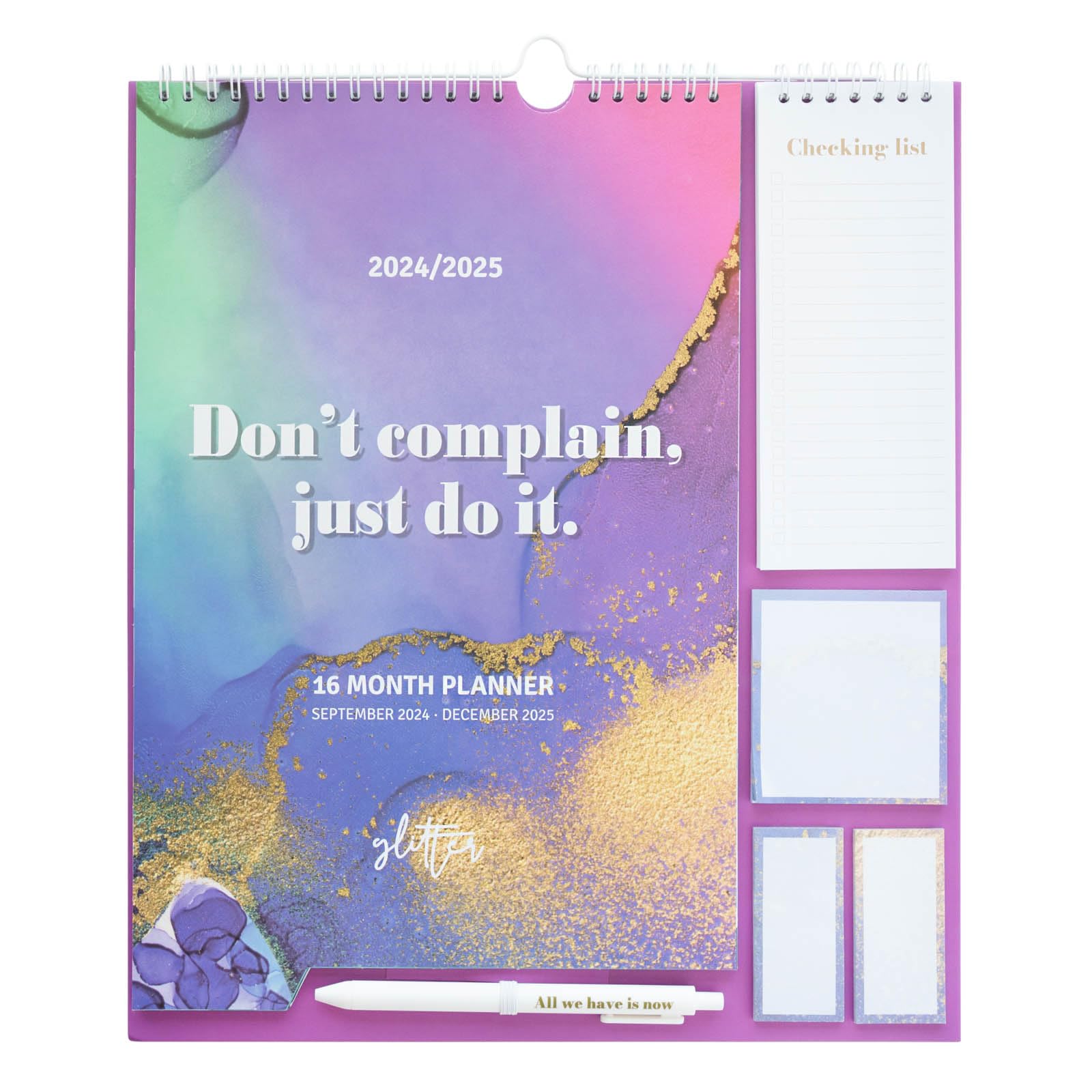 Erik Glitter Wall Calendar Planner 2025 - 16 Month Monthly Organizer (September 2024-December 2025) - 11.8x13.4 Inches with Stickers, Pen & Shopping List - Cute Home Office School Decor for Planning & Productivity