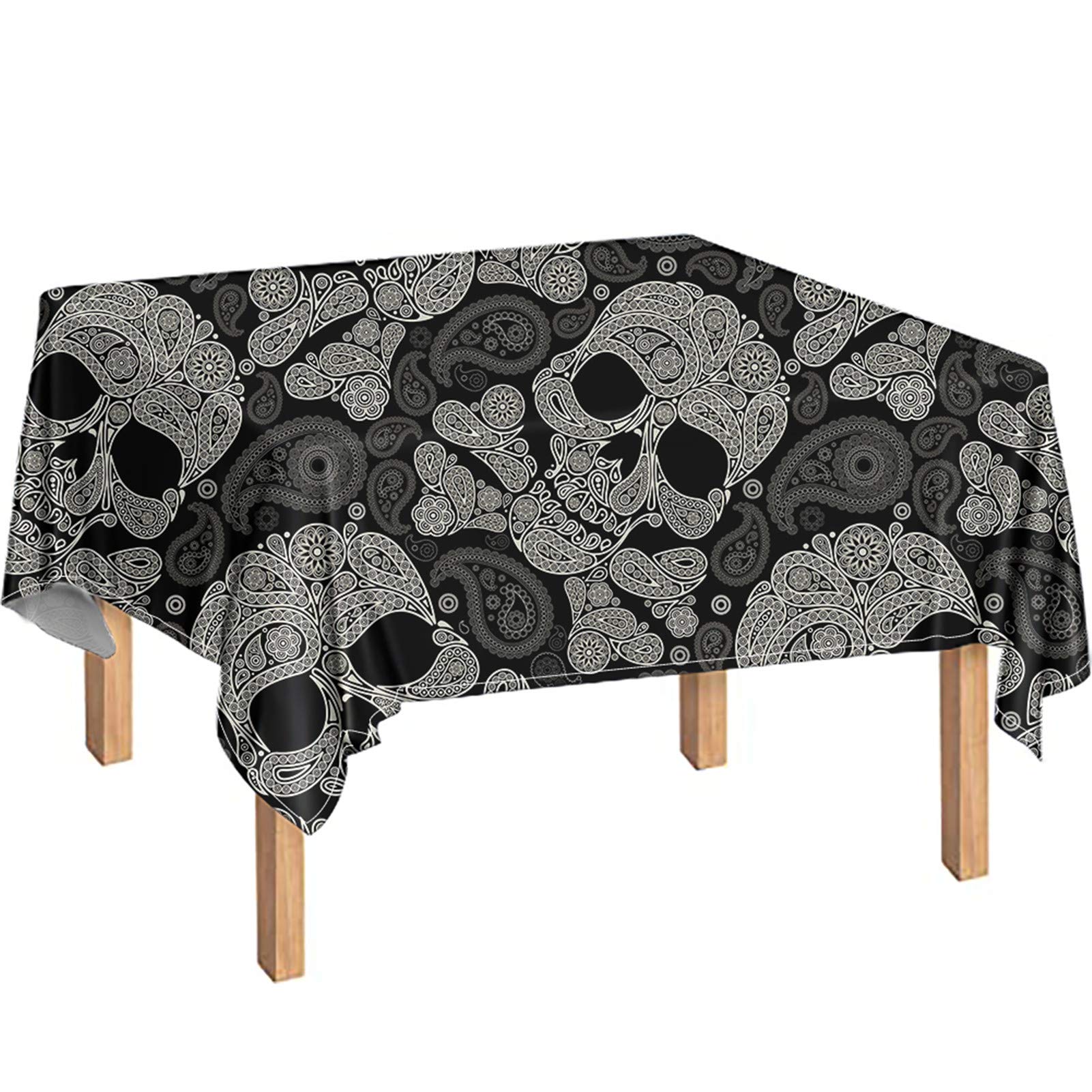 Boho Skull Tablecloth 60 x 84 Inches - Vintage Rectangular Table Cover for Dining Room, Halloween Party, Gothic Home Decor & Bohemian Themed Events