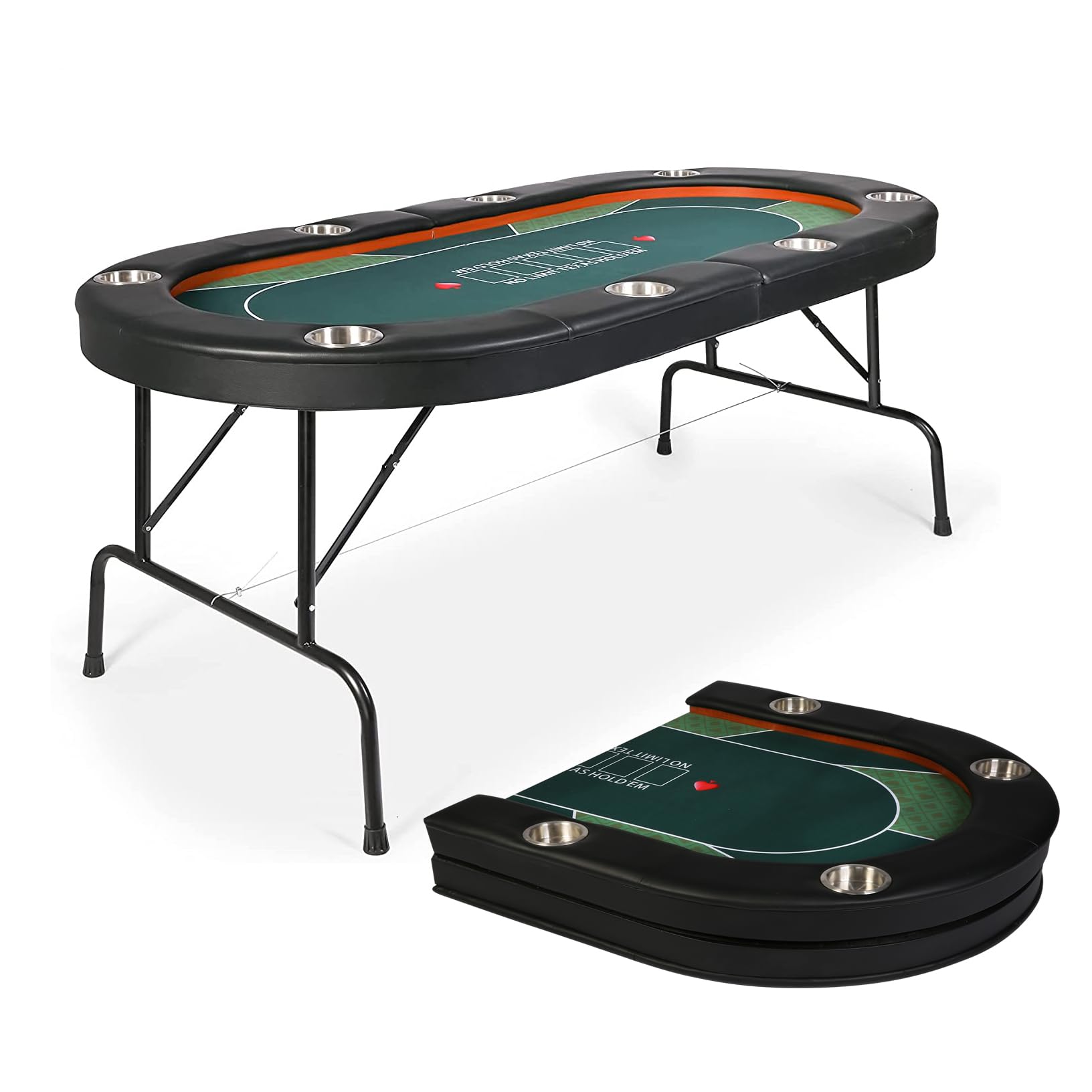 Premium Foldable Poker Table for 8 Players - Upgraded Padded Rails & Stainless Steel Cup Holders - Texas Holdem Blackjack Casino Game Table - No Assembly Required - Perfect for Home Game Nights & Casino-Themed Parties