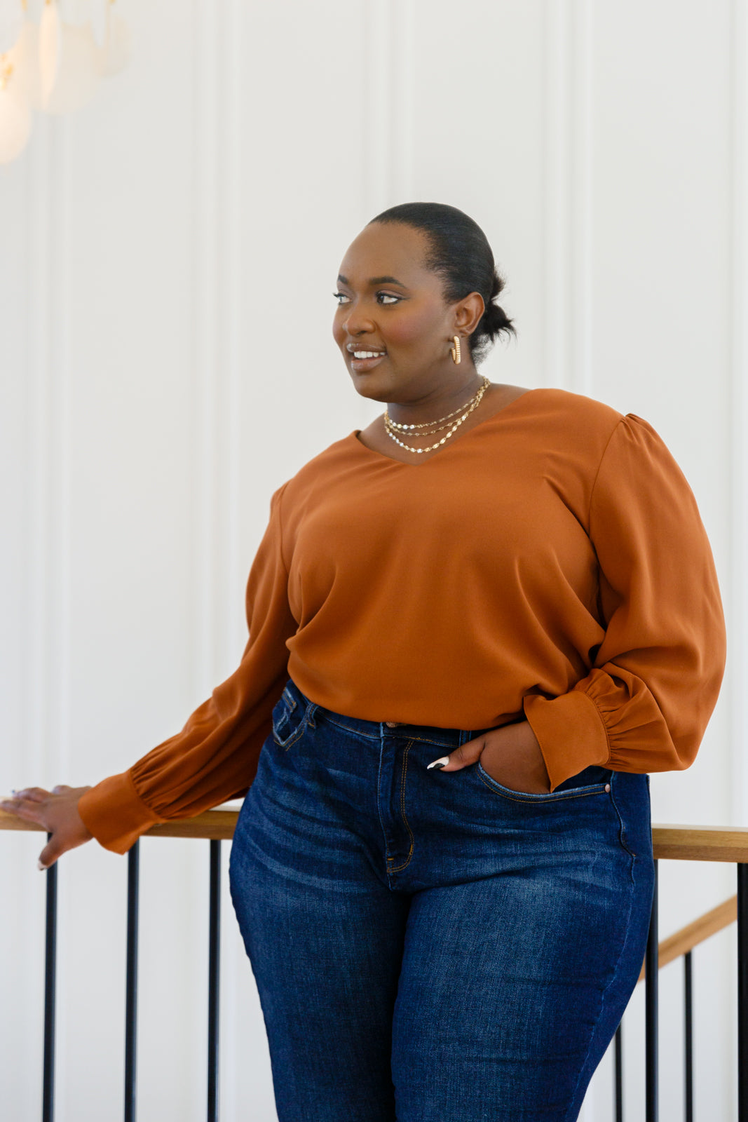 Stylish V-Neck Blouse in Toffee Brown - Perfect for Work, Date Night & Casual Outfits | Women's Fashion Top