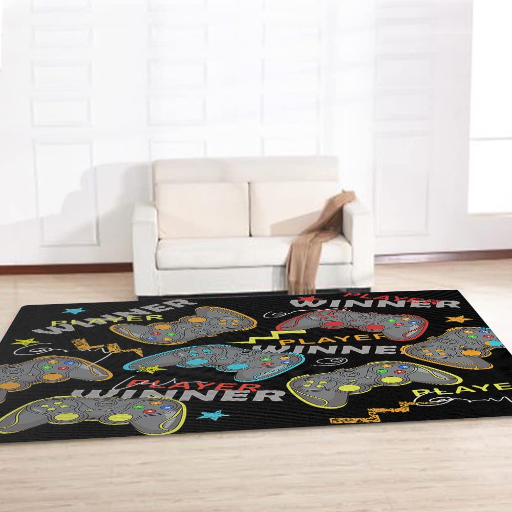 Non-Slip Gaming Room Rug 32x63 Inches - Soft Carpet for Kids & Teens Bedroom, Gamer Chair Mat for Playroom & Wood Floors - Perfect for PC Gaming Setup, Living Room Decor & Desk Area - Durable Gamepad Design