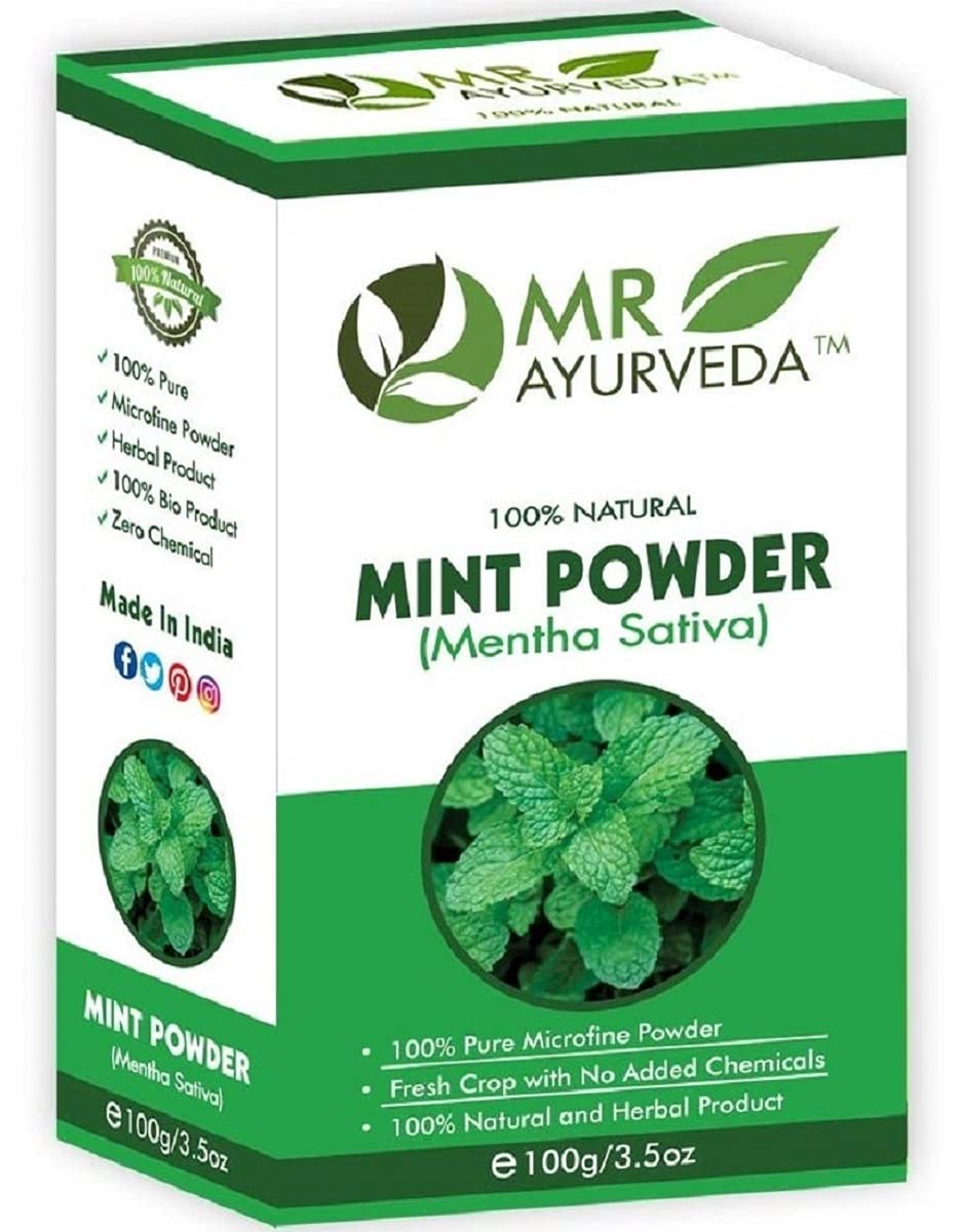 Organic Mint Powder for Face & Hair - 100% Natural Pudina Powder for Skin Care & Hair Growth | No Added Chemicals | 100g | MR Ayurveda | Use for DIY Face Masks, Hair Treatments & Ayurvedic Remedies