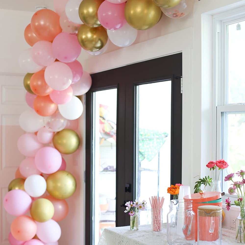 Rose Gold Balloon Garland Arch Kit - 147 Pieces Rose Gold, Pink, White & Gold Confetti Balloons for Baby Showers, Weddings, Birthdays, Graduations | Party Backdrop Decor for Bachelorette, Anniversary & Special Events