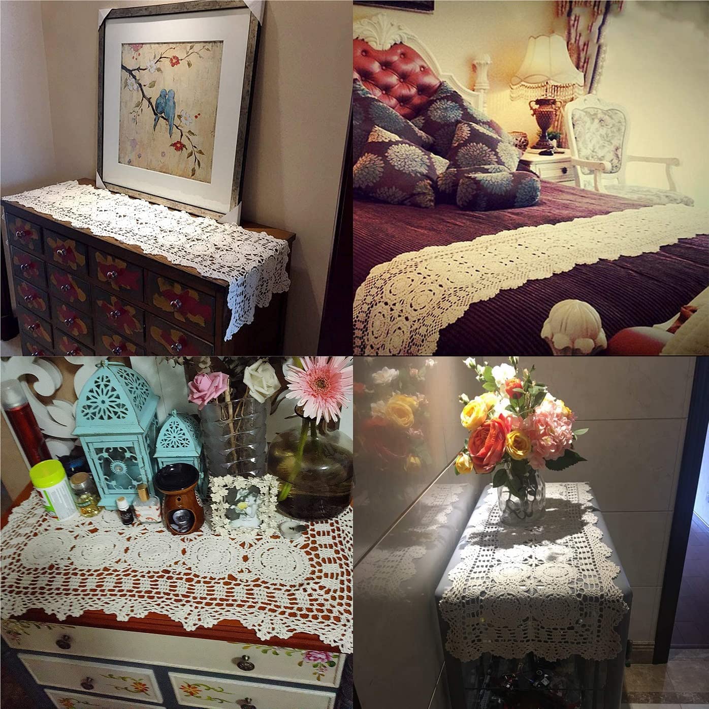 Handmade Crochet Lace Table Runner - 16x27 Inch White Cotton Rectangular Doily for Dresser, Bedroom Decor & Wedding Centerpiece - Elegant Home Decor Accessory