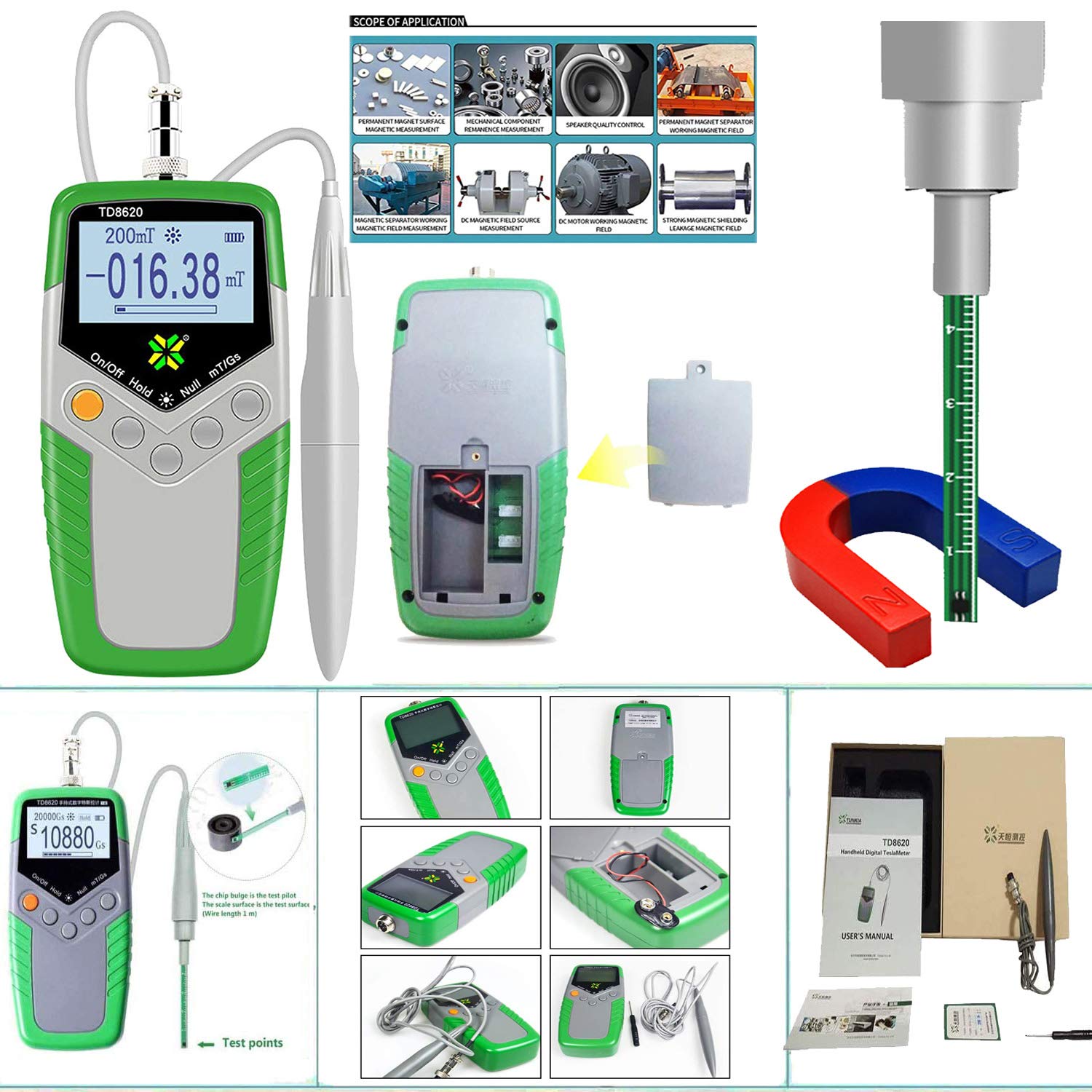 High Precision Digital Tesla Meter - Permanent Magnet Gauss Meter with 1% Accuracy (0-2400mT/0-24000Gs) - Magnetic Field Tester for Surface Flux Measurement - Ideal for Laboratory, Industrial & DIY Electronics Projects