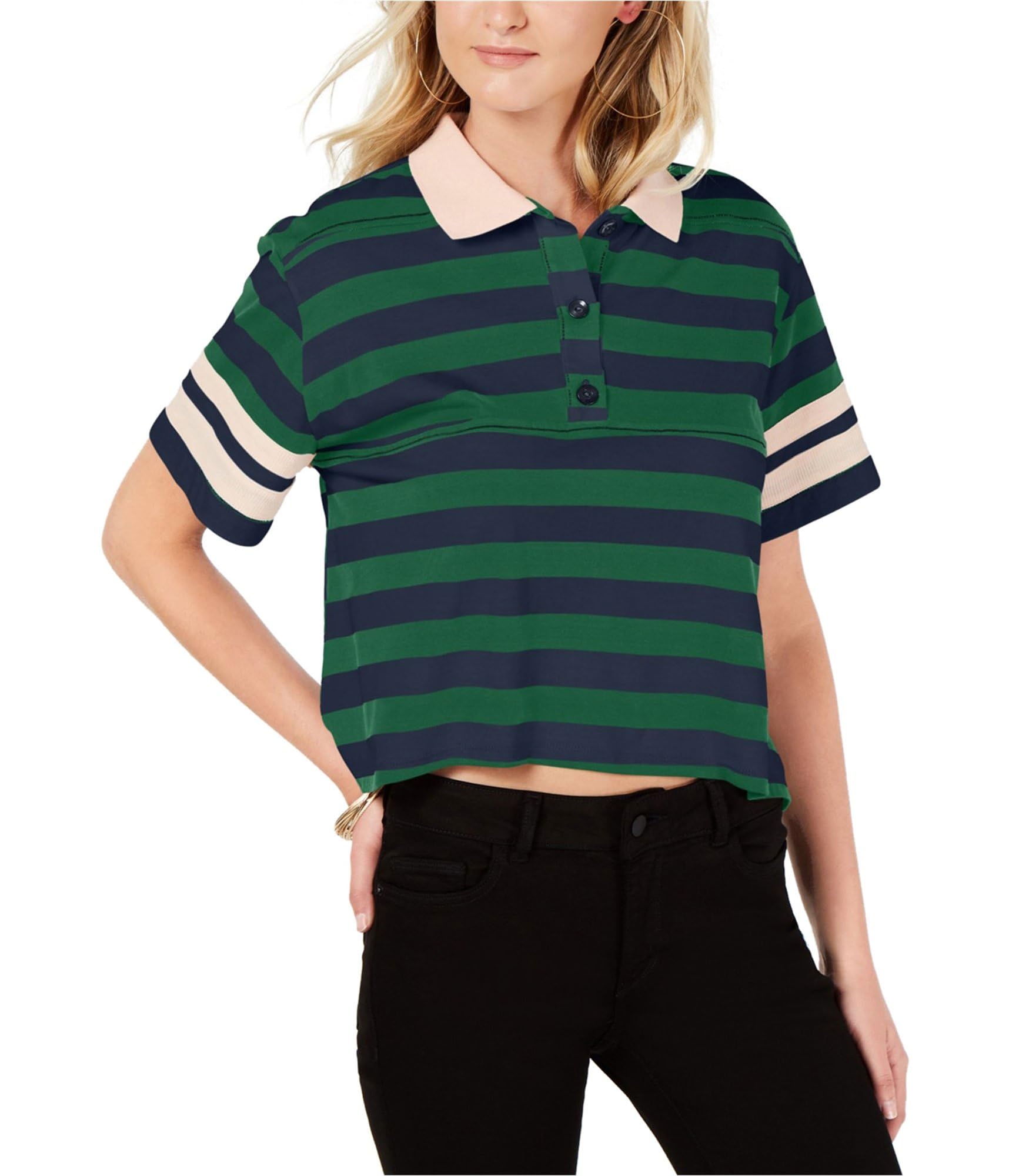 Living Doll Striped Polo Shirt for Women - Green & Navy Casual Top | Perfect for Work, Outings & Everyday Wear