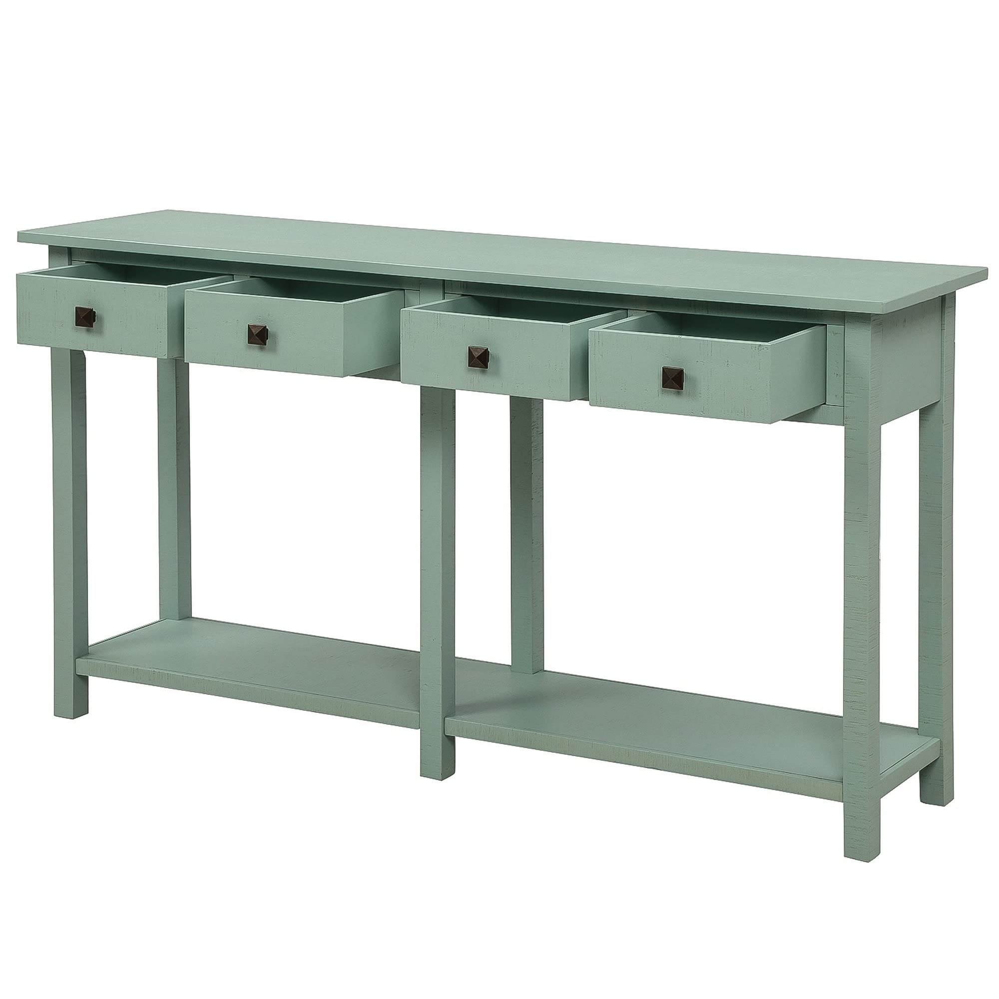 Rustic Brushed Texture Entryway Console Table with Drawers & Bottom Shelf - Farmhouse Style Hallway Sofa Table for Living Room, Entryway & Foyer Decor