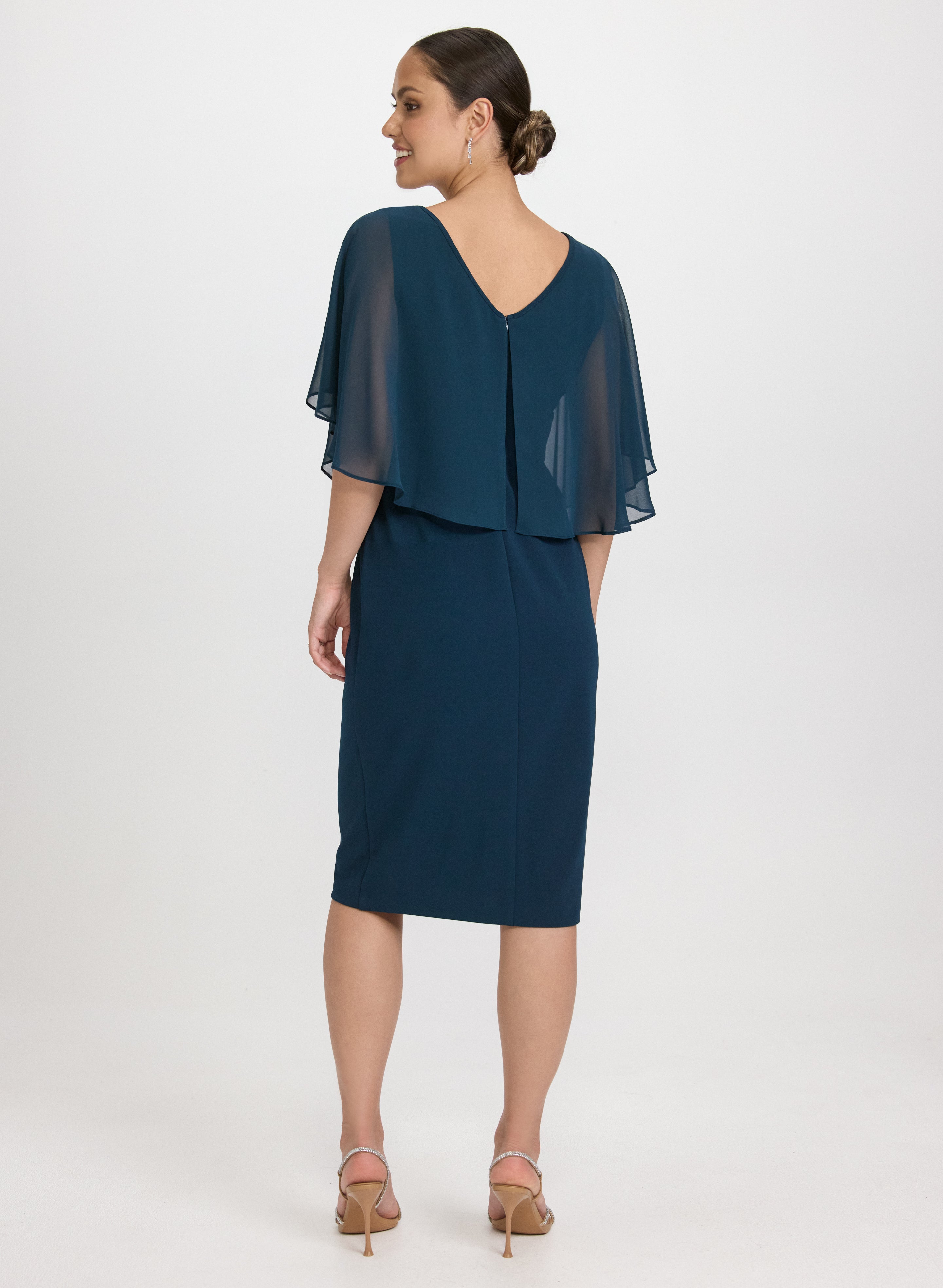 Elegant Capelet Overlay Dress for Women - Flowy Chiffon Evening Gown with Detachable Cape - Perfect for Weddings, Parties & Special Occasions