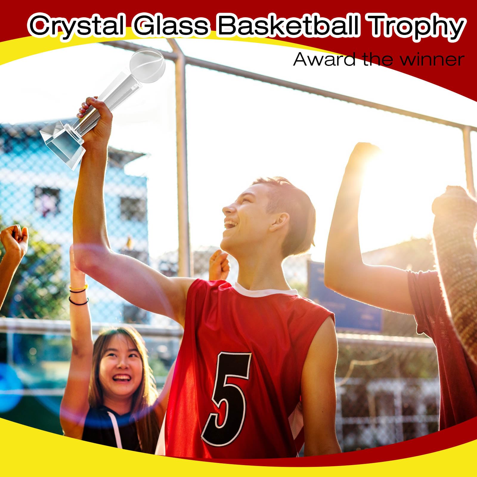 2 Pack 9x2.8 Inch Crystal Glass Trophy Award with Gift Box - Large Sports Trophy for Basketball Tournament, Office Desk Decor & Paperweight - Perfect for Awards Ceremony, Corporate Recognition, and Home Display
