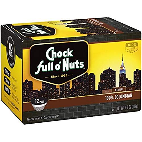 Chock Full o'Nuts 100% Colombian Medium Roast Coffee Pods - 36 Single Serve Cups for Keurig Machines | Perfect for Home, Office & Breakfast Brewing