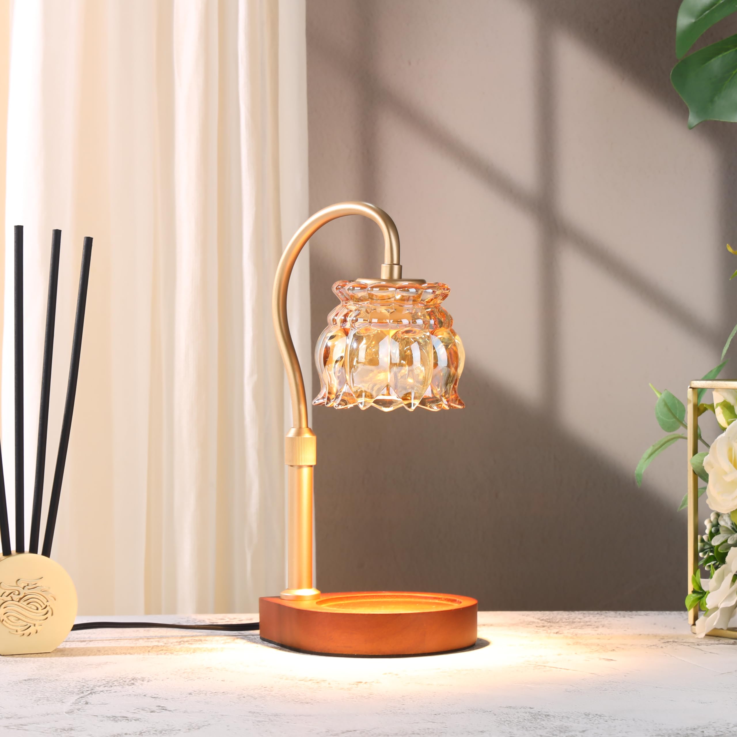 **Candle Warmer Lamp with Timer & Dimmer - Adjustable Height, 2 Bulbs, Gold - Perfect for Home Decor, Relaxation & Aromatherapy with Jar Candles**