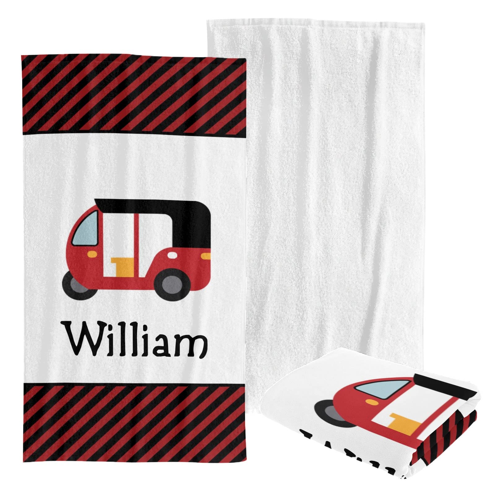 Custom Personalized Beach Towel - Soft Quick-Dry Bath Towel for Swimming, Sunbathing & Travel - Red Striped Design for Kids, Men, Women - Perfect for Pool, Beach & Vacation Gifts