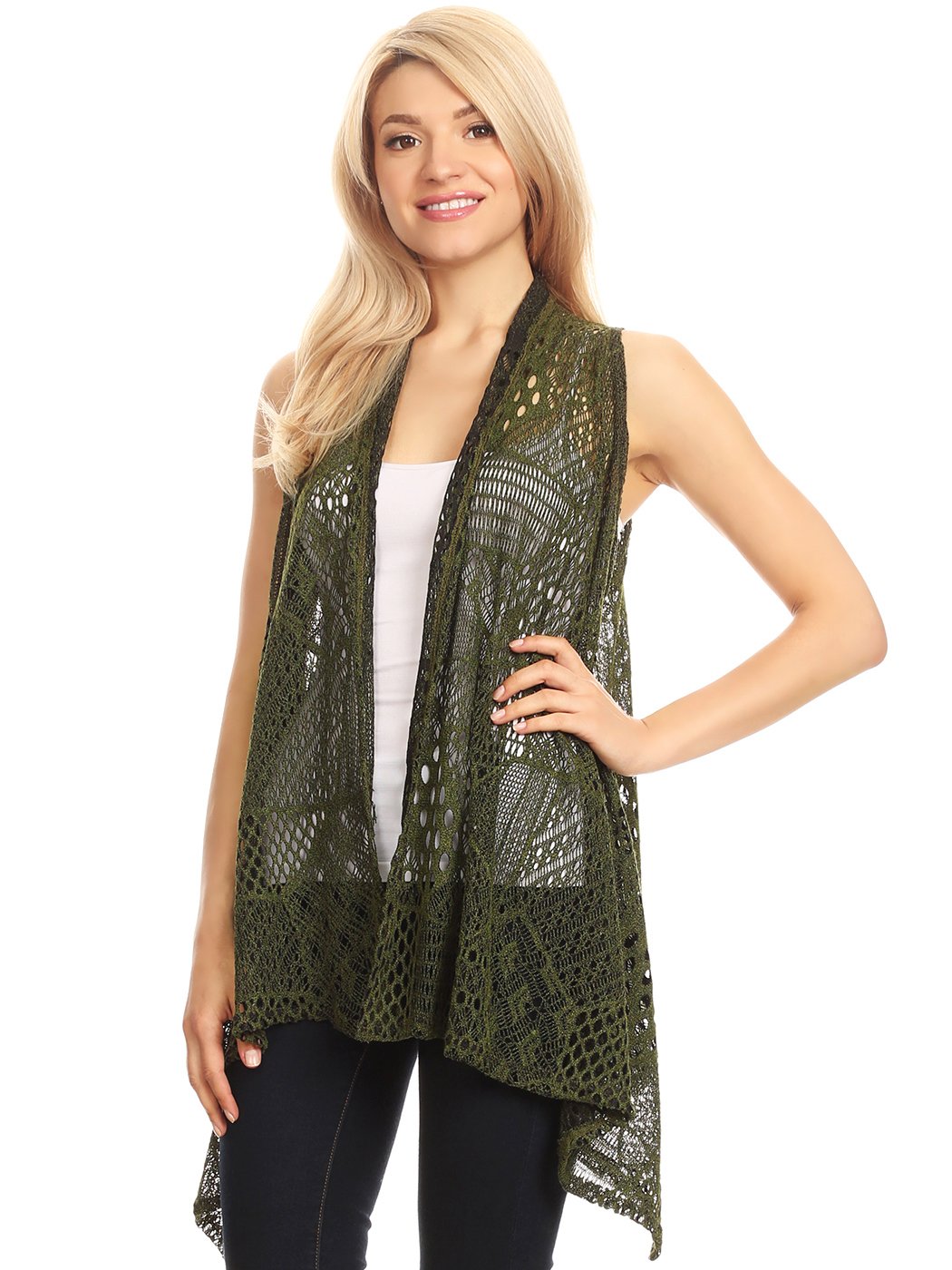Anna-Kaci Women's Sleeveless Open Front Crochet Shawl Cardigan - Lightweight Bikini Cover Up, Beachwear, Summer Lace Knit Wrap for Pool, Vacation & Boho Fashion