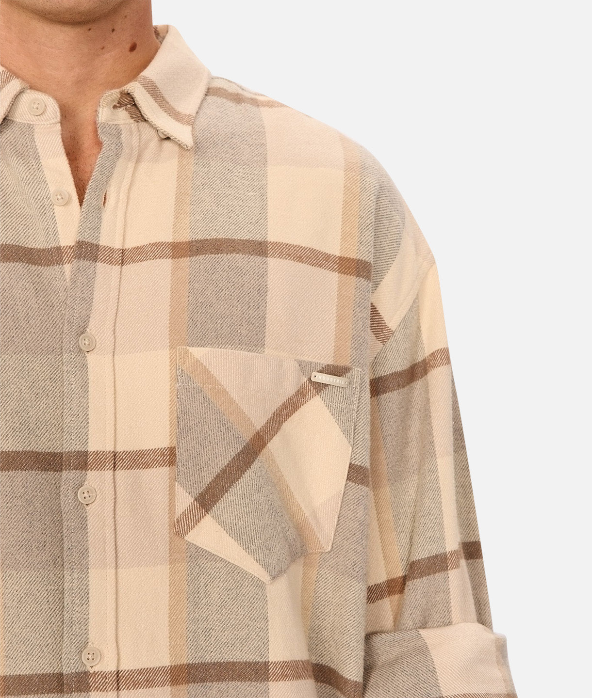 Hillside Long Sleeve Shirt for Men - Beige Charcoal Casual Button Down Shirt - Perfect for Office, Business Casual & Outdoor Activities