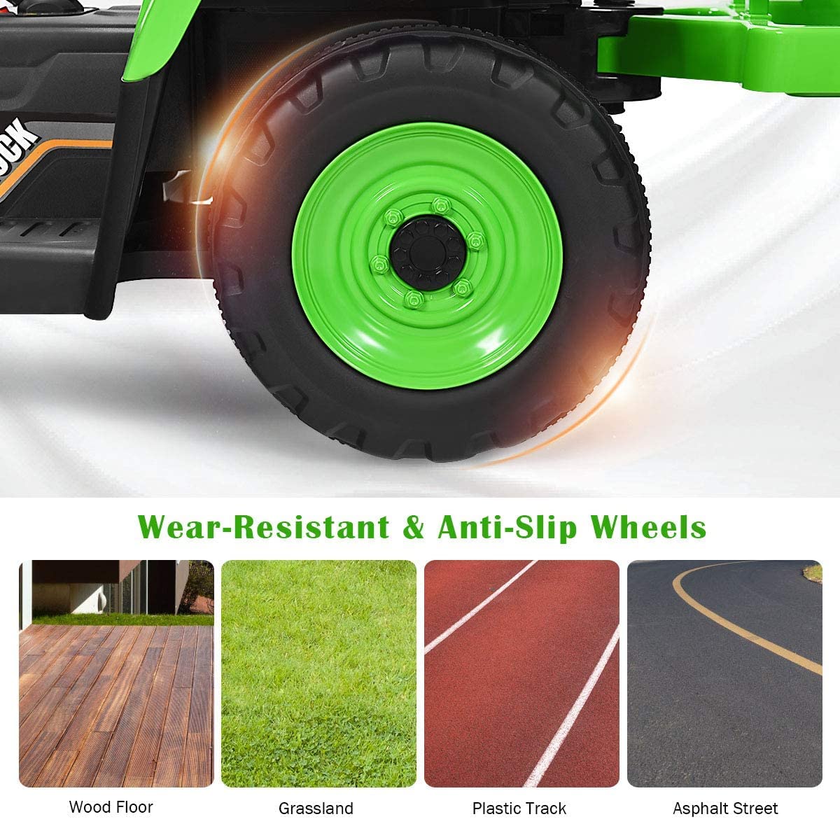 GLACER 12V Battery Powered Kids Ride on Tractor with Trailer - Remote Control Electric Toy Car for Toddlers, 3-Speed Gear Shift, LED Lights & Music - Green Ride-On Loader for Outdoor Play & Backyard Fun
