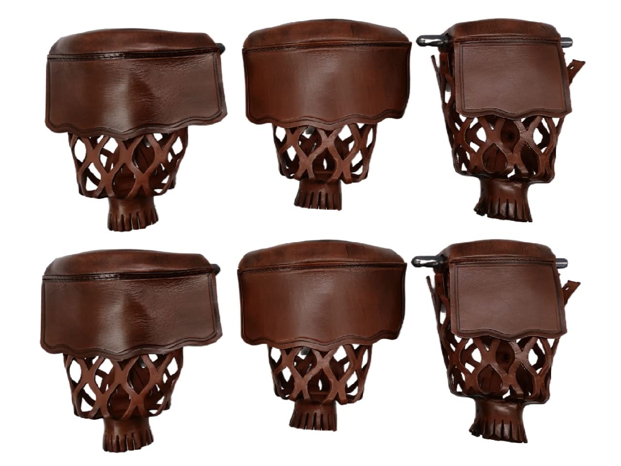 Premium Leather Billiard Pool Table Pockets - Real Leather, Walnut Color, Classic Smooth Shield - Set of 6 for Professional & Home Game Rooms