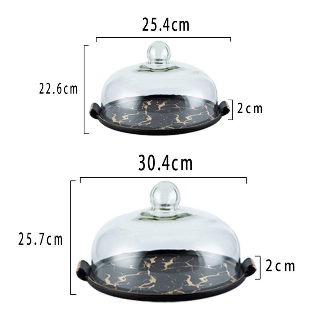 Elegant Black Marble Textured Porcelain Cake Stand - 10 Inch Retro Dessert Platter for Party, Wedding & Afternoon Tea Display - Perfect for Cakes, Cupcakes, Fruit & Snacks with Glass Dome Cover