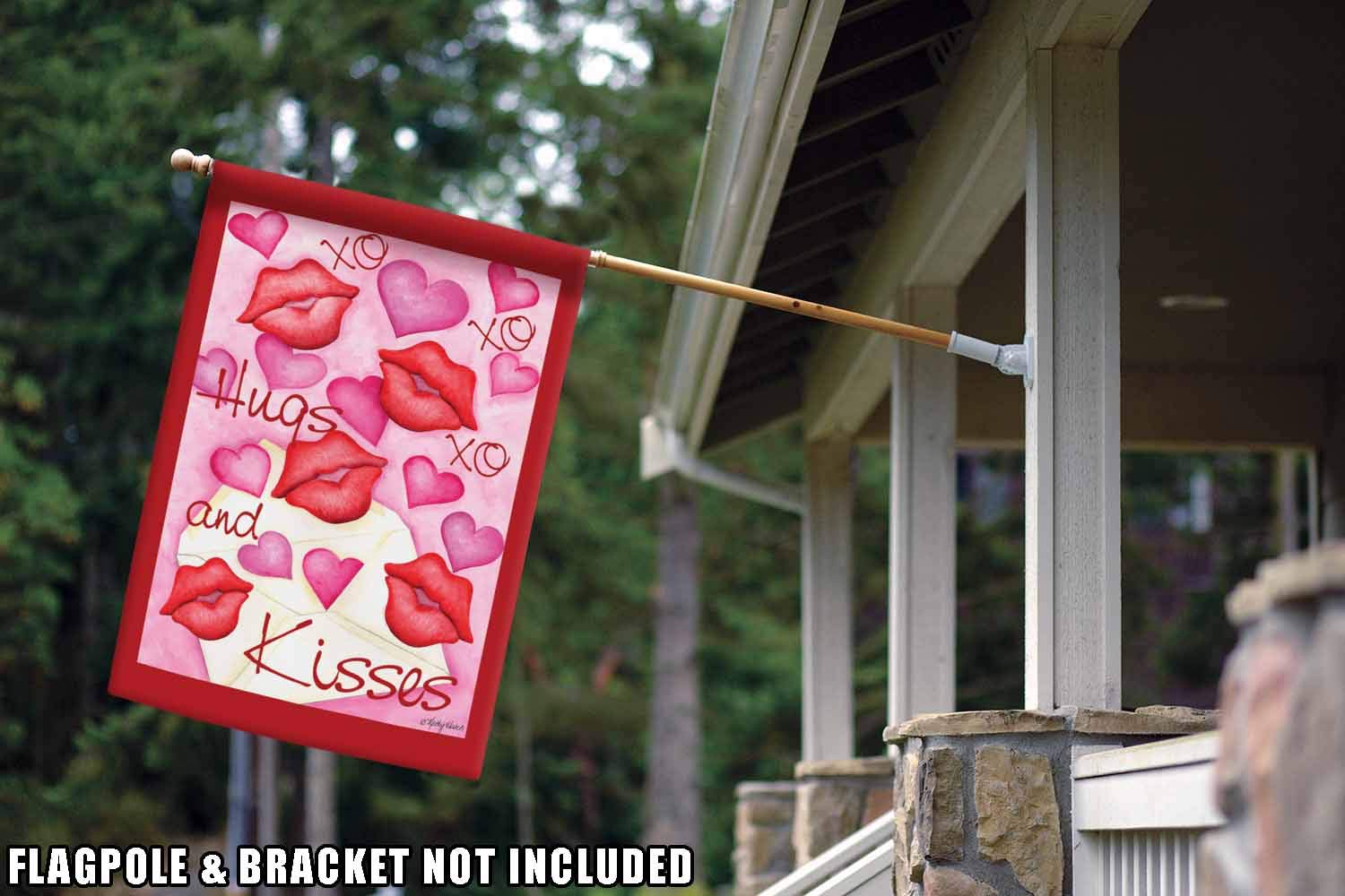 Toland Home Garden 109998 Hugs And Kisses Valentine Flag - 28x40 Inch Double Sided Outdoor Decorative Flag for Valentine's Day, Yard, Garden & House Decor - Perfect for Front Porch, Lawn & Seasonal Holiday Display