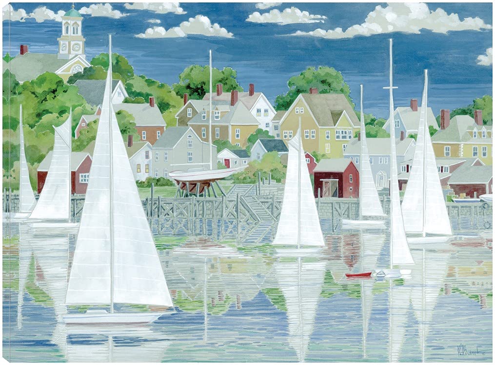Captain's Harbor Fine Art Canvas Wall Decor by Paul Brent - Ready to Hang 43x32 Inches - Perfect for Living Room, Bedroom, Office & More - Coastal Theme Home Decor for Beach Houses, Nautical Rooms & Seaside Interiors