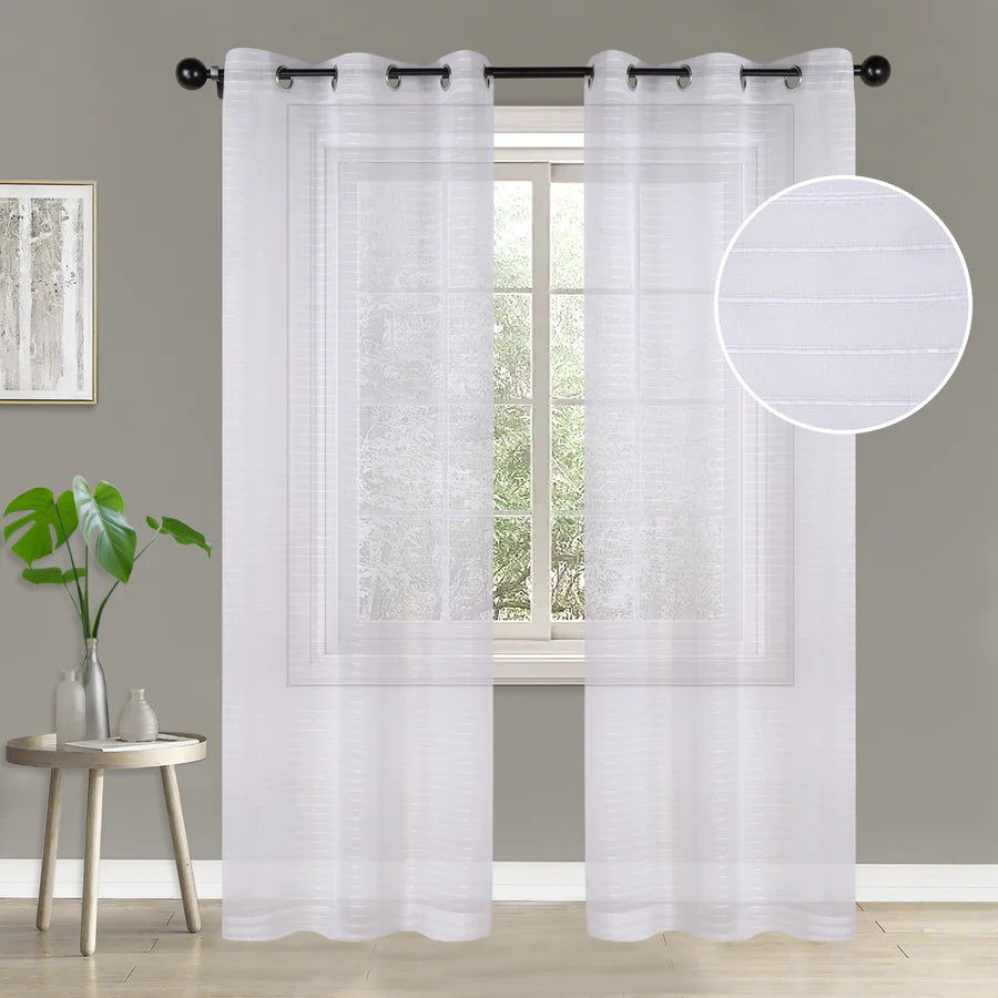 Jackson Striped Sheer Window Curtain Panels - Set of 2 Panels, Light Filtering Sheer Curtains for Living Room, Bedroom, Kitchen - 84 Inches Long, Soft & Airy Textured Fabric