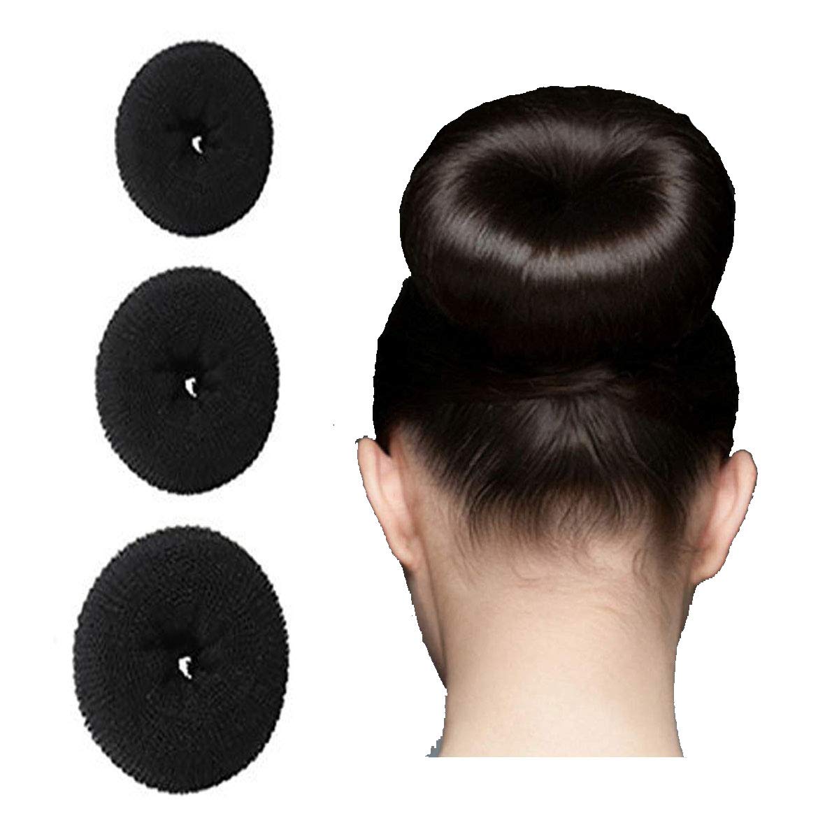 Luxury Hair Donut Bun Maker - Black (3 Pack) | Perfect for Updos, Ponytails & Formal Hairstyles | Great for Weddings, Parties & Everyday Use