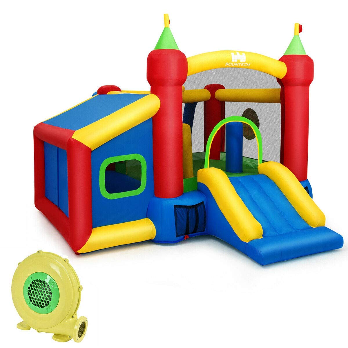 **WATERJOY Inflatable Bounce House with 480 Blower - Kids Slide, Jumping Castle, Basketball Rim & Football Area for Indoor & Outdoor Play - Perfect for Birthday Parties, Backyard Fun & Summer Activities**