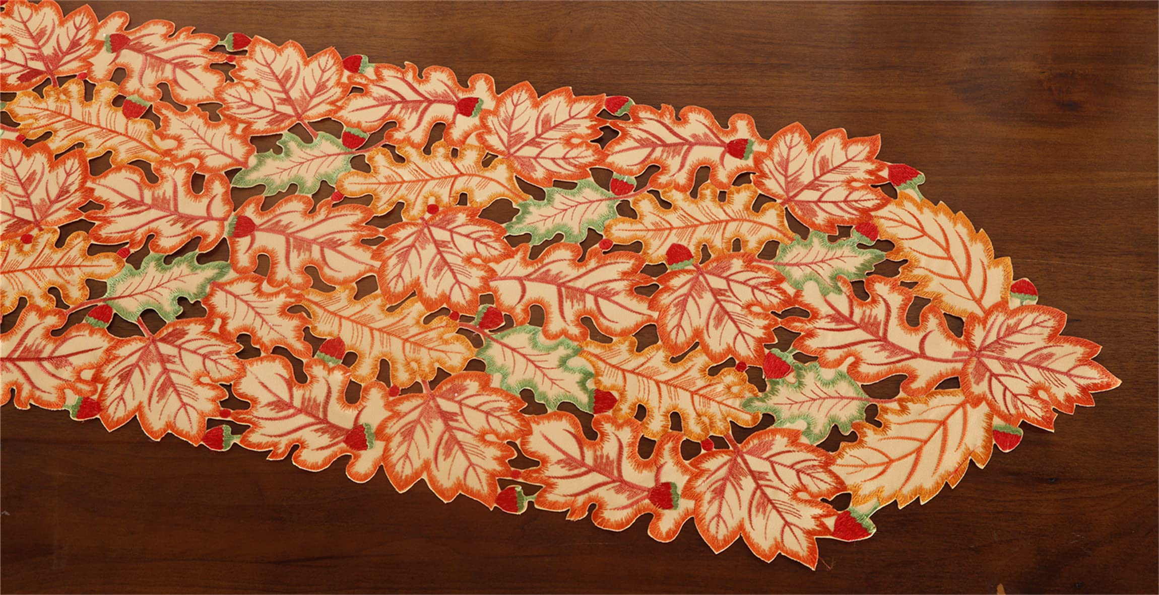 GRANDDECO 13x54 Inch Fall Table Runner with Cutwork Embroidered Maple Leaves - Autumn Harvest Thanksgiving Table Decor for Holiday Dinner, Party & Daily Home Decor - Coffee Brown (Perfect for Thanksgiving Gatherings, Fall Weddings & Cozy Seasonal Home Styling)